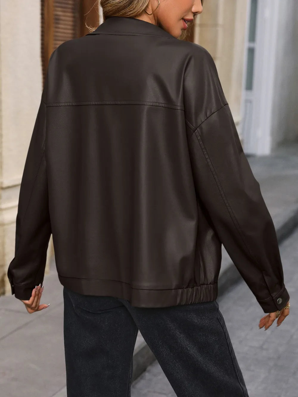 Ivy Lane Pocketed Zip Up Collared Neck Jacket, view 4