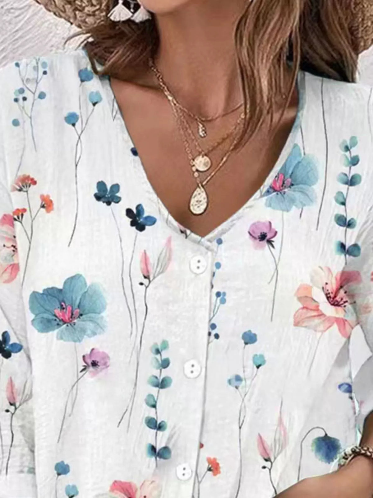 Floral Print V-Neck Button-Down Shirt - Lilixa.store