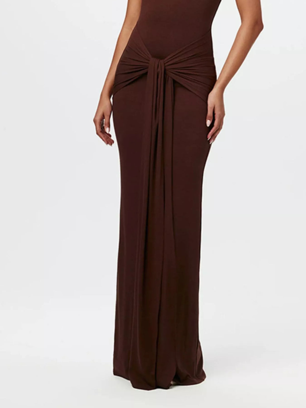 Sleeveless Mock Neck Knot Front Maxi Dress - Lilixa.store