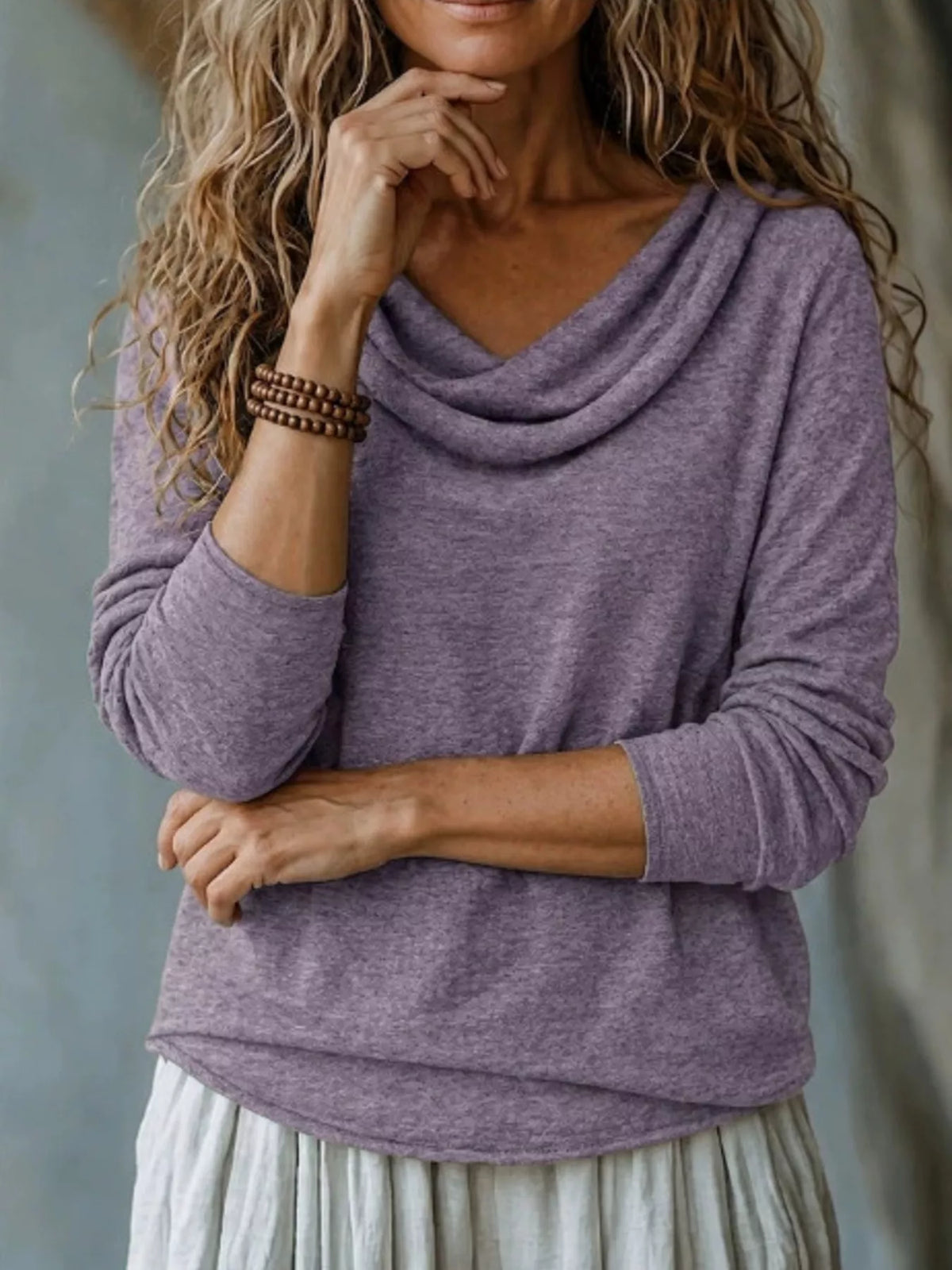 Cowl Neck Long Sleeve T-Shirt
