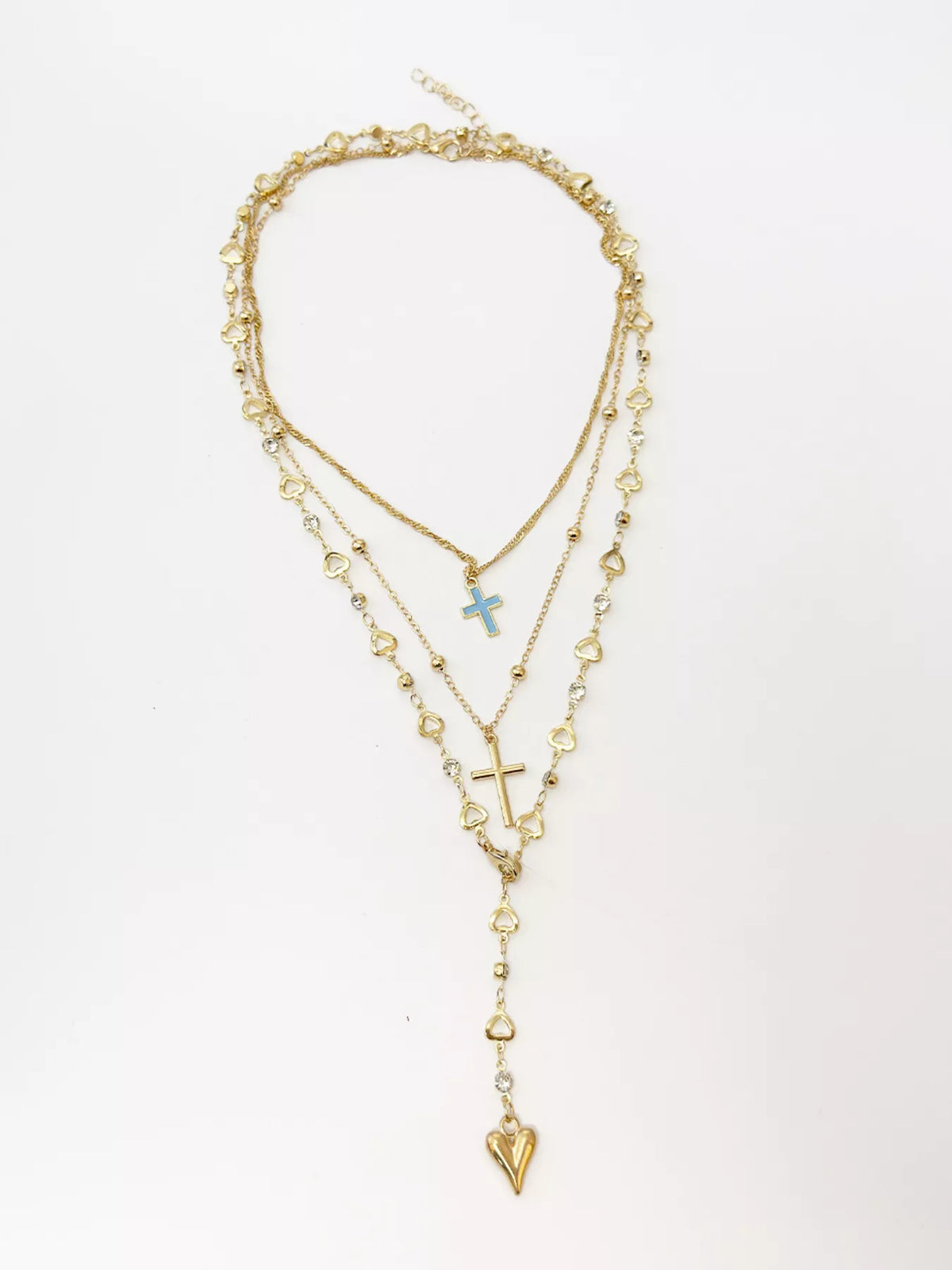 Layered Cross and Heart Necklace
