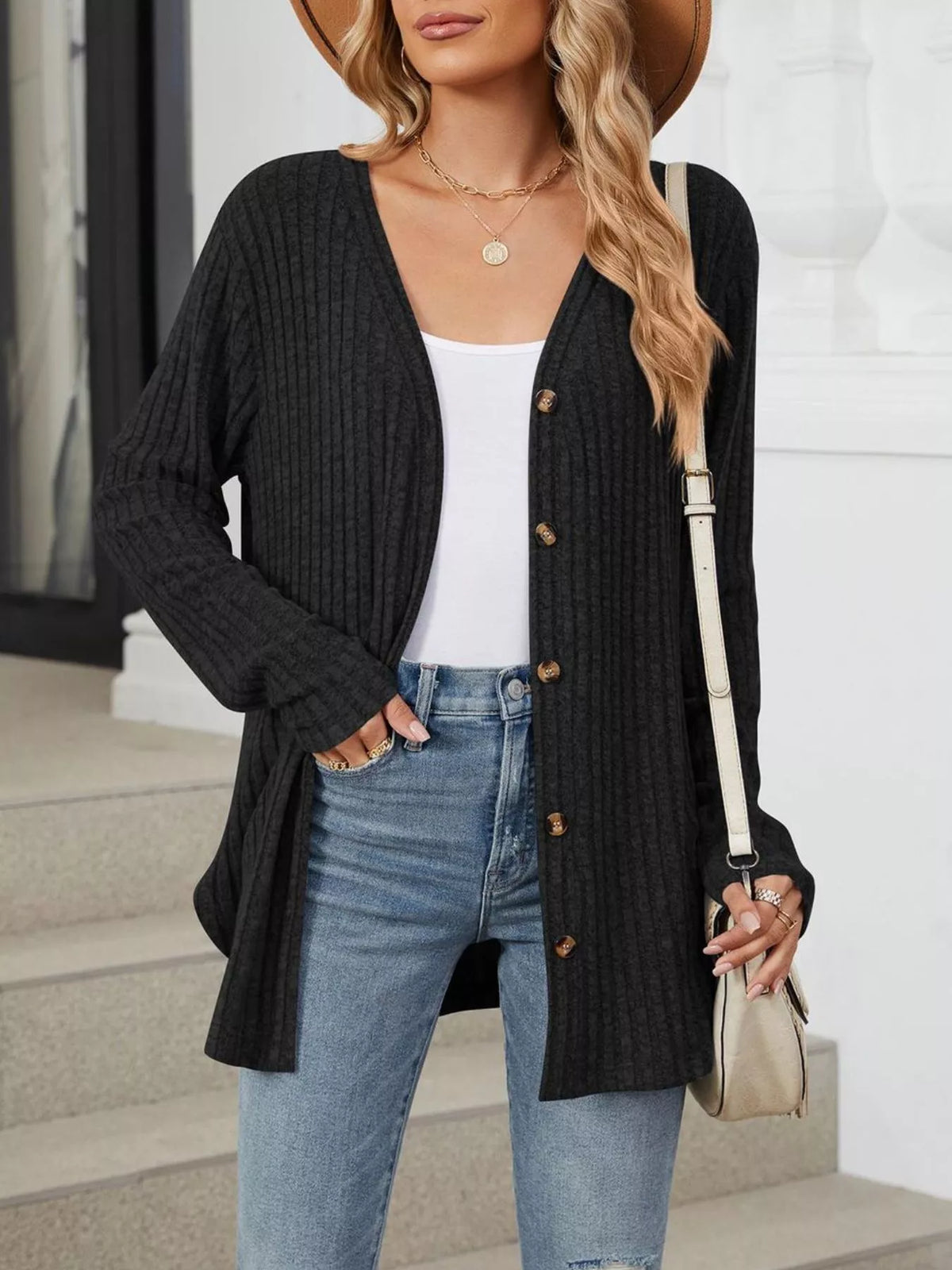 Ribbed Button-Up Cardigan - Lilixa.store