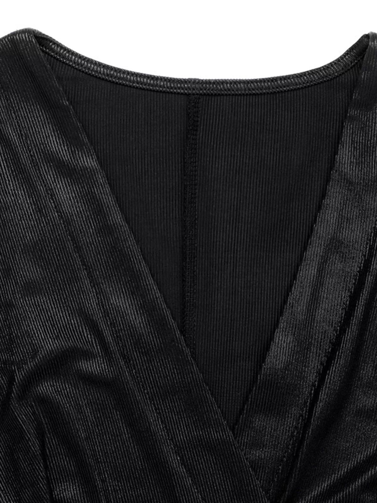 Surplice Long Sleeve Midi Dress - Lilixa.store
