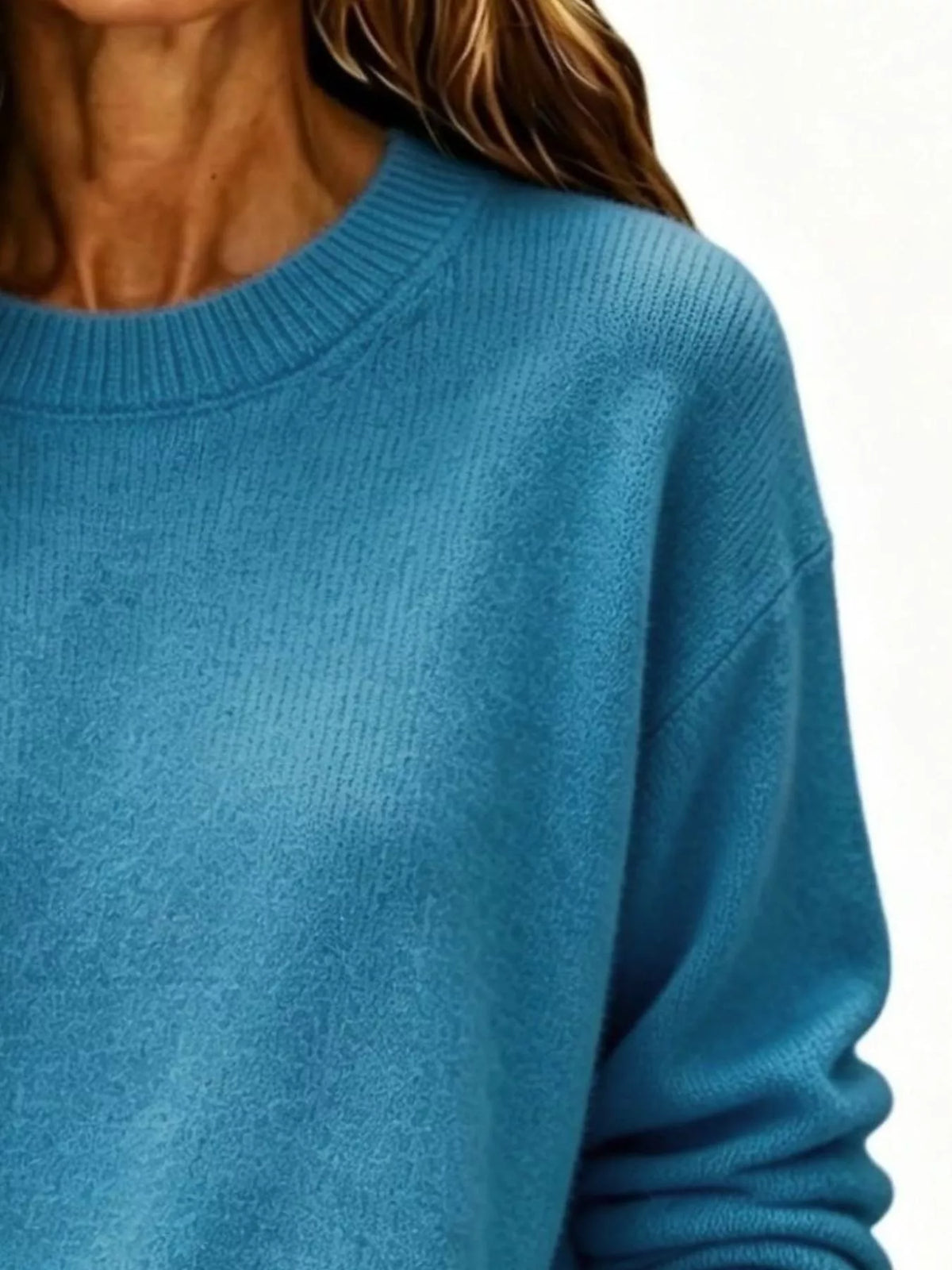 Full Size Round Neck Dropped Shoulder Sweater Plus Size - Lilixa.store
