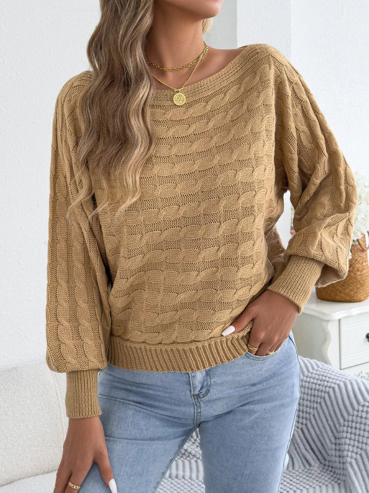 Cable Knit Boat Neck Sweater