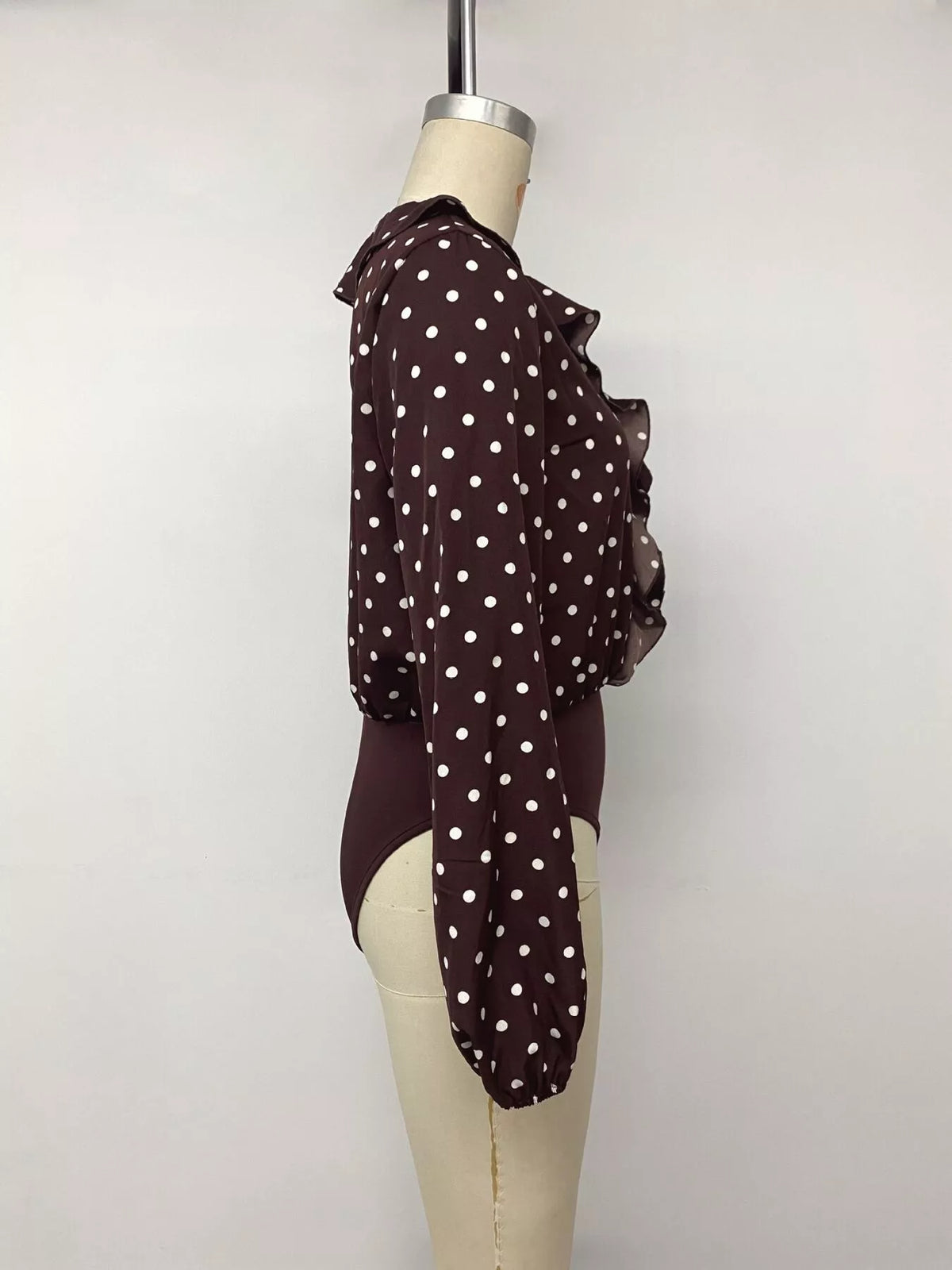 Polka Dot Ruffled V-Neck Bodysuit - Lilixa.store