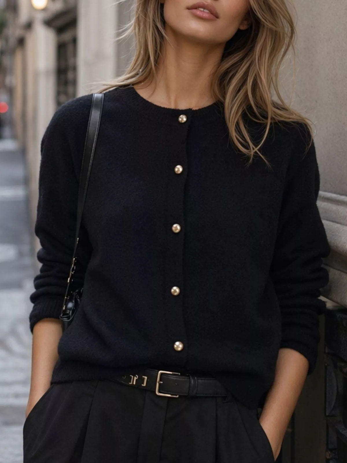 Classic Button-Down Knit Cardigan in Black