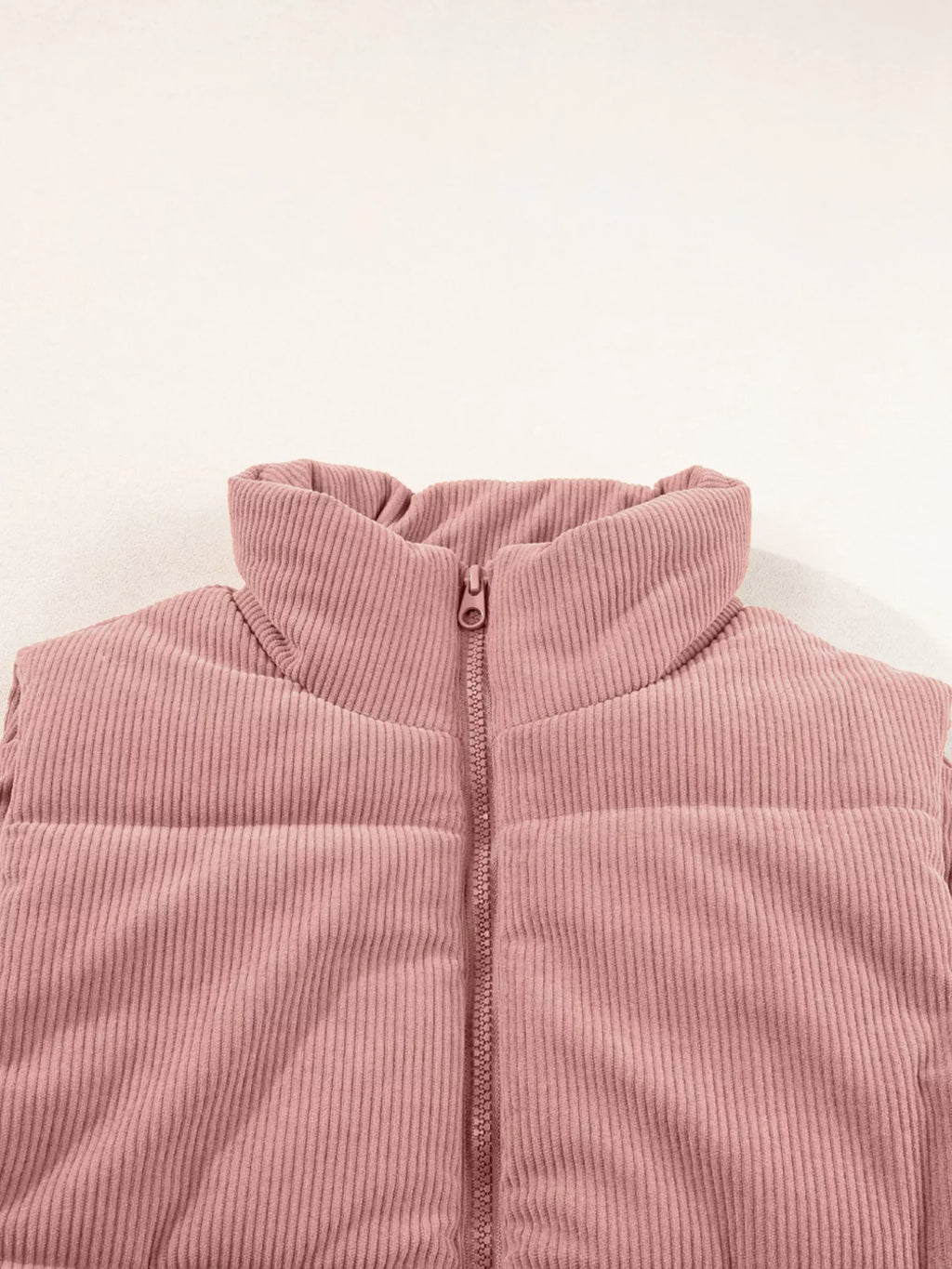 Corduroy Stand Neck Zipped Puffer Vest - Lilixa.store