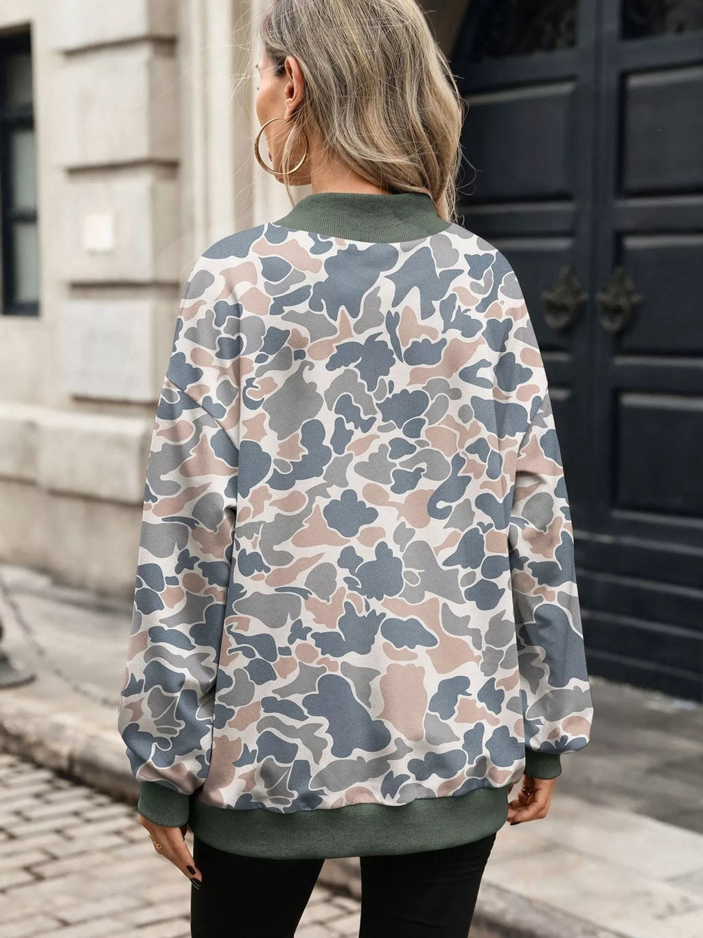 Camouflage Print Mock Neck Sweatshirt - Lilixa.store
