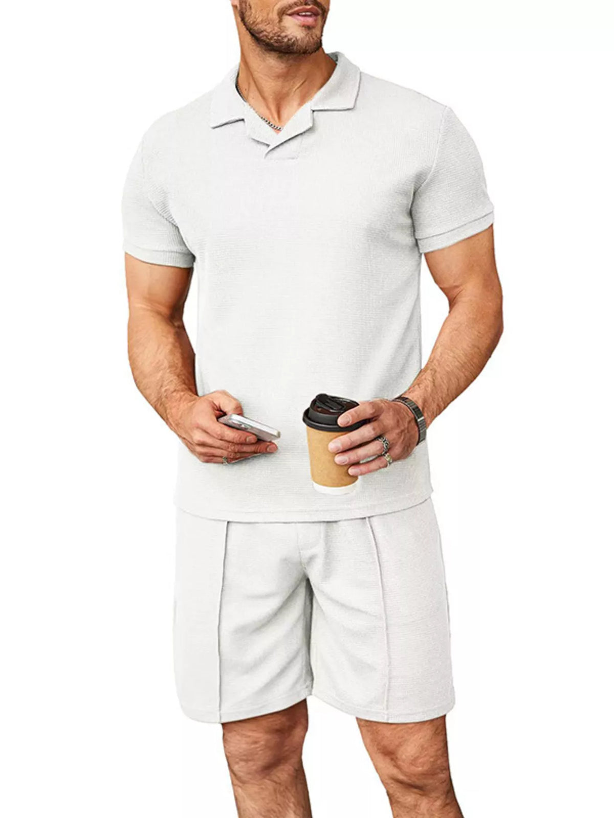 Men's Full Size Casual Short Sleeve Polo and Shorts Set Plus Size - Lilixa.store