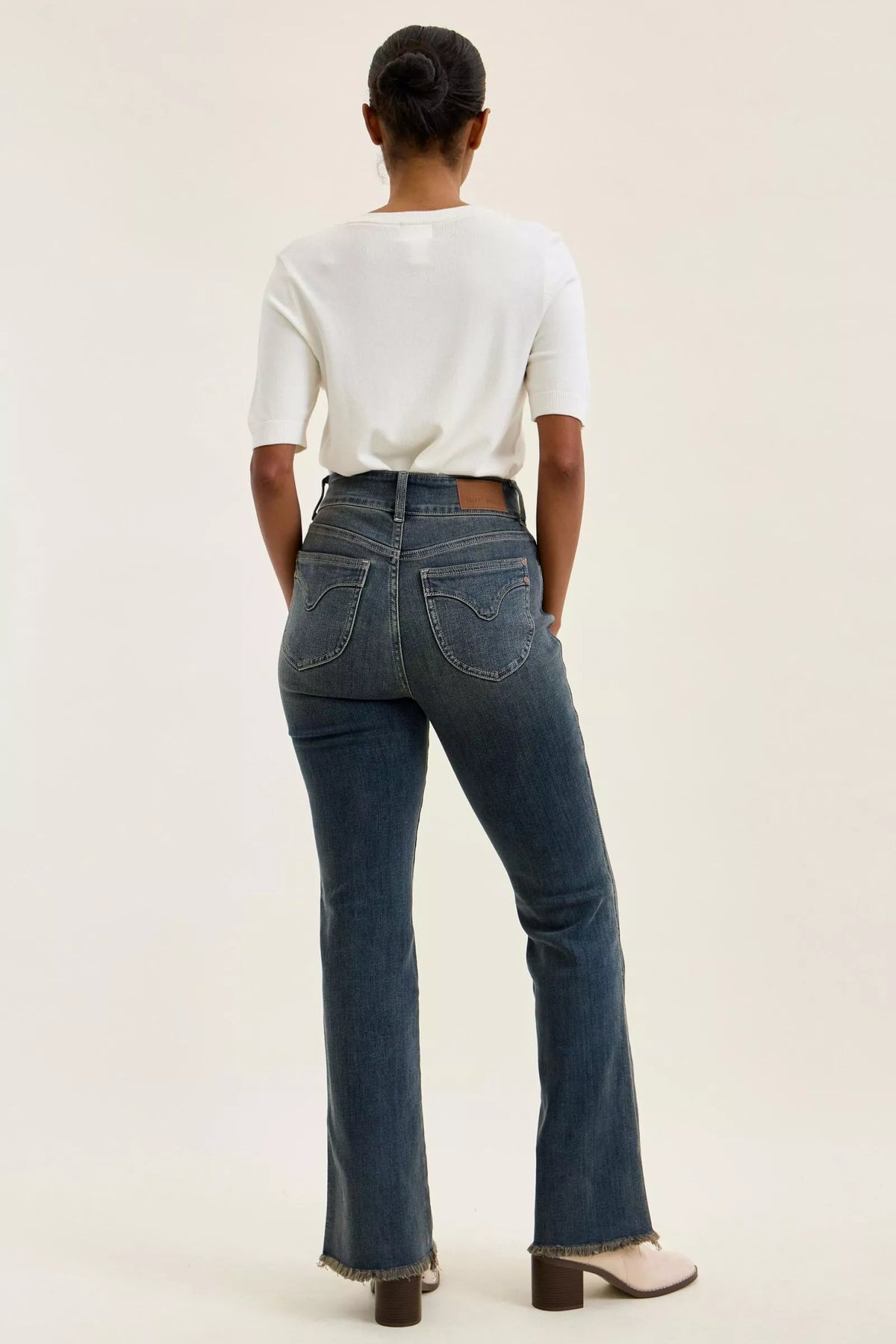 Judy Blue High Waist Double Button Frayed Hem Jeans - Lilixa.store