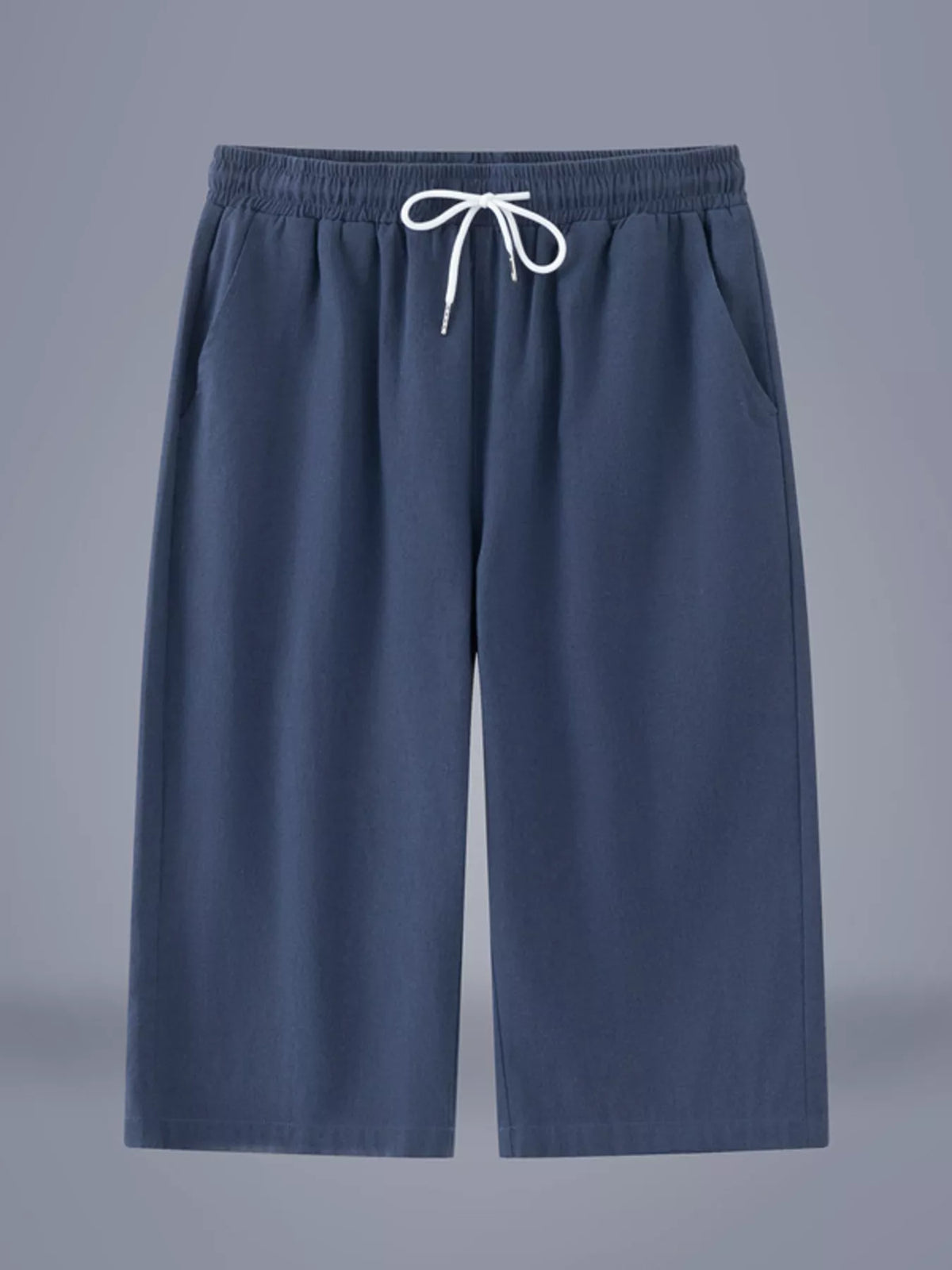 Men's Plus Size Casual Cropped Drawstring Pants in Dark Blue