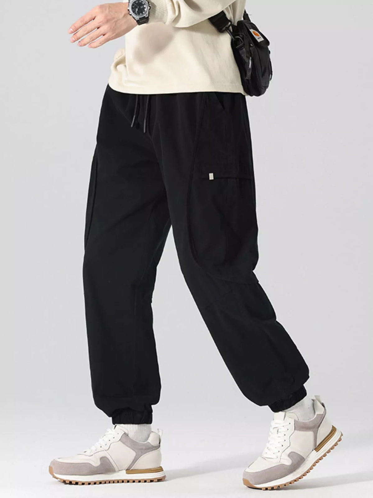 Men's Full Size Drawstring Loose Fit Joggers Plus Size in Black