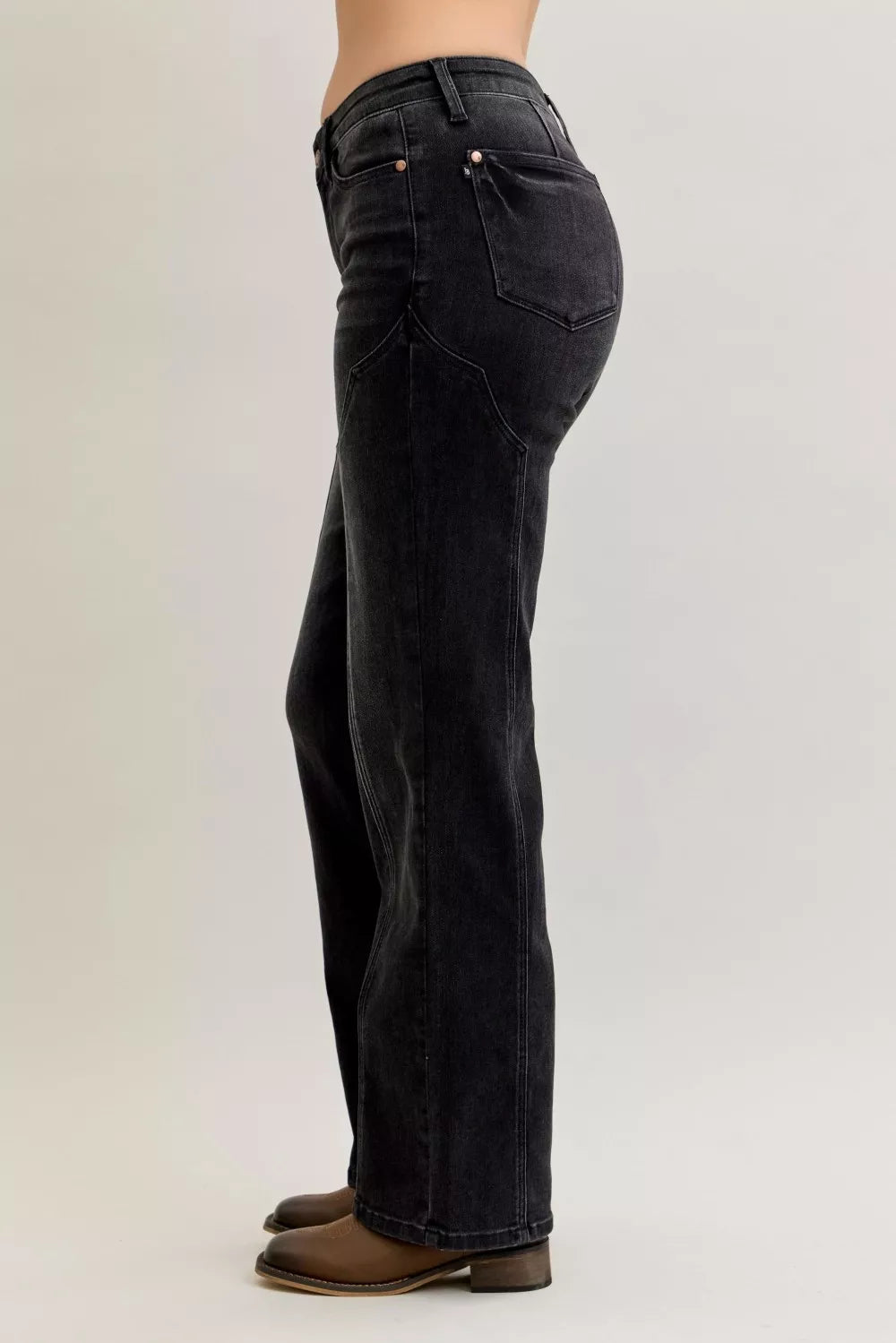 Judy Blue Mid Rise Straight Western Seam Detail Jeans - Lilixa.store
