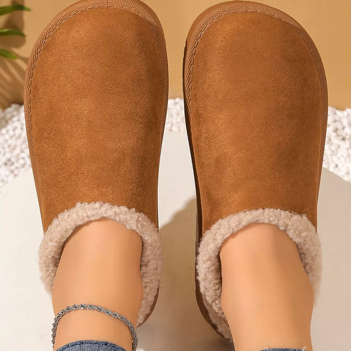 Plush Lined Round Toe Slippers - Lilixa.store
