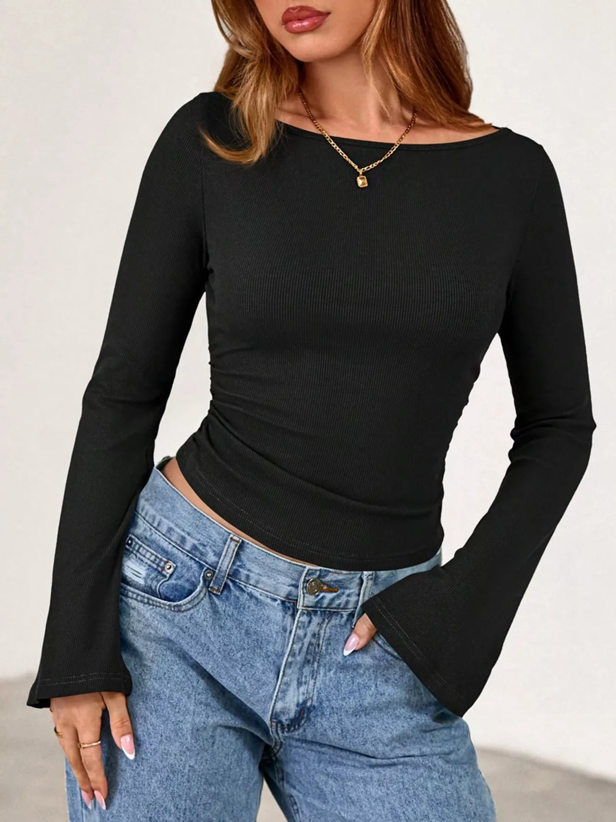 Boat Neck Flare Sleeve T-Shirt