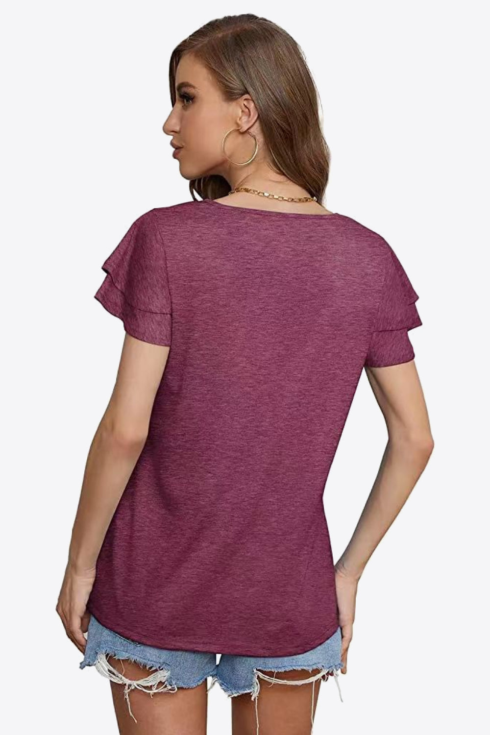 Tie-Neck Layered Flutter Sleeve Blouse - Lilixa.store