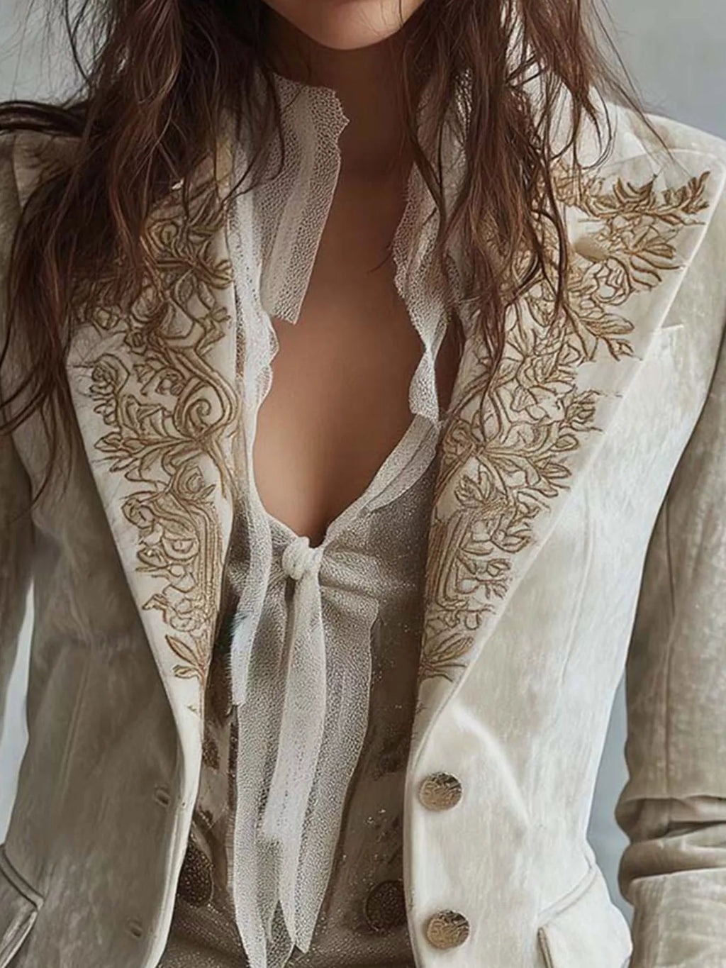Embroidered Velvet Long Sleeve Blazer - Lilixa.store
