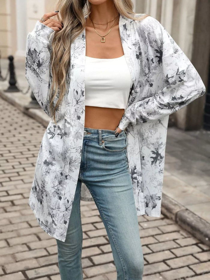 Printed Open Front Cardigan - Lilixa.store