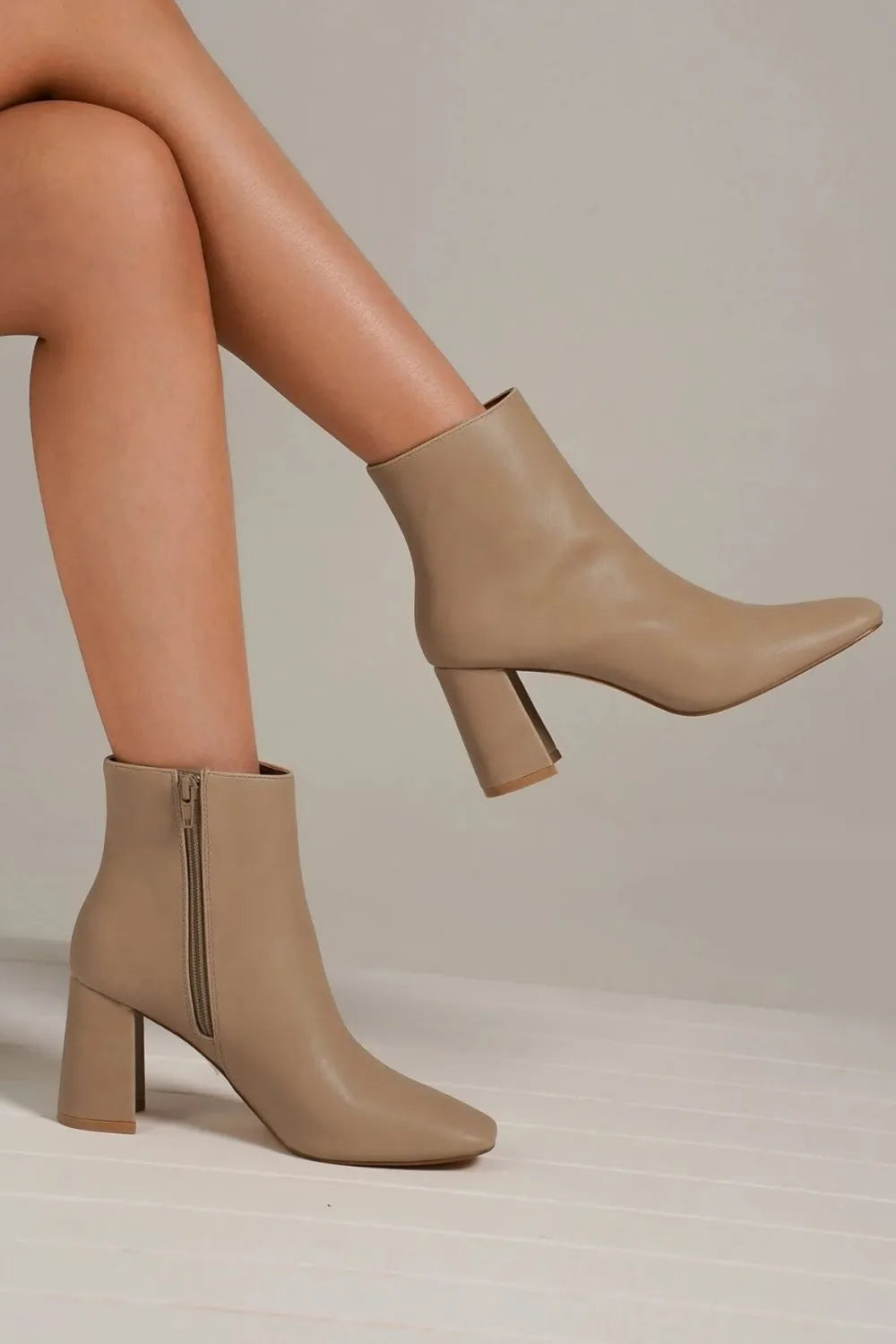 Beast Fashion PU Leather Block Heel Boots with Side Zippers - Lilixa.store