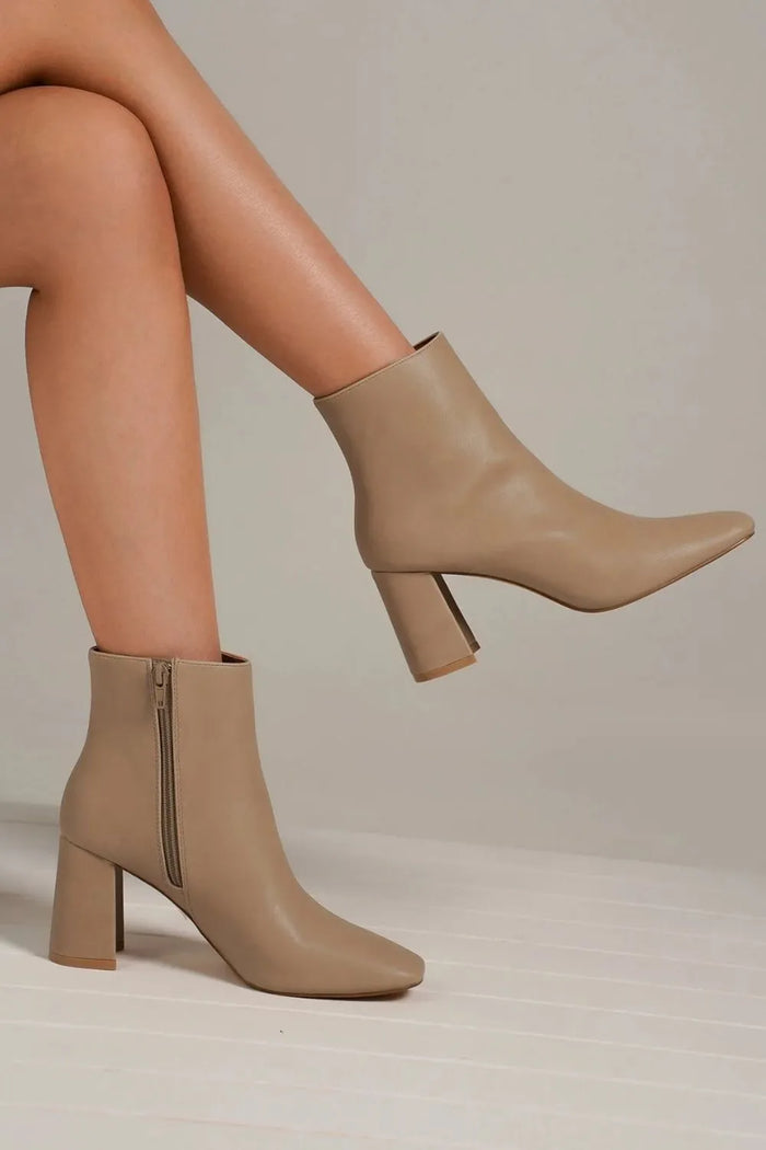 Beast Fashion PU Leather Block Heel Boots with Side Zippers - Lilixa.store