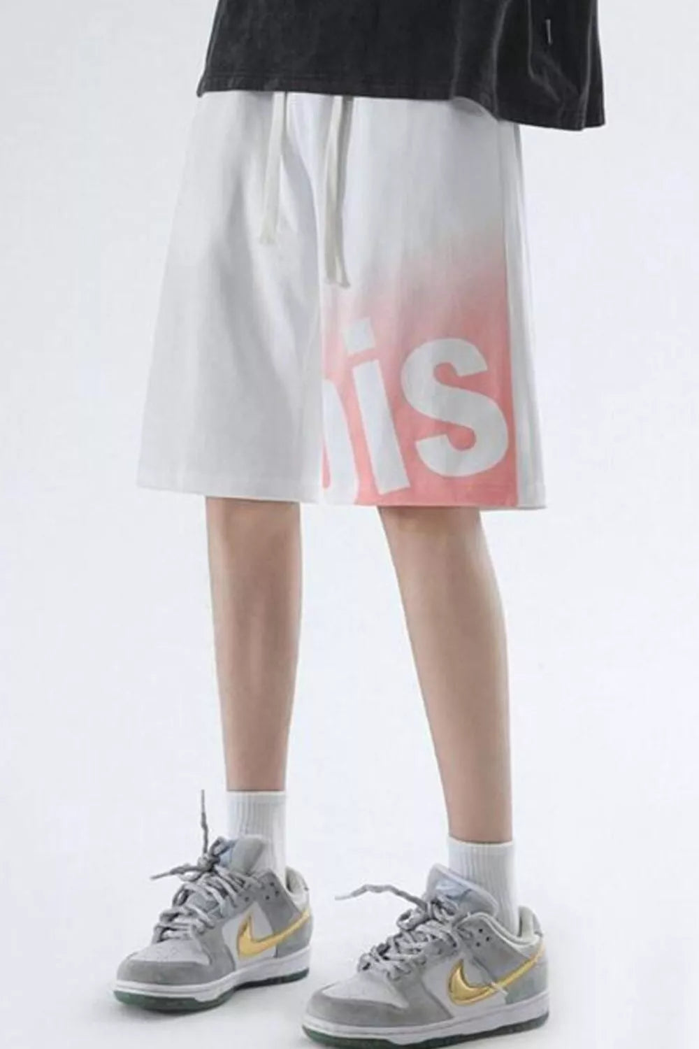 Men's Plus Size Casual Drawstring Gradient Letter Shorts in Dusty Pink