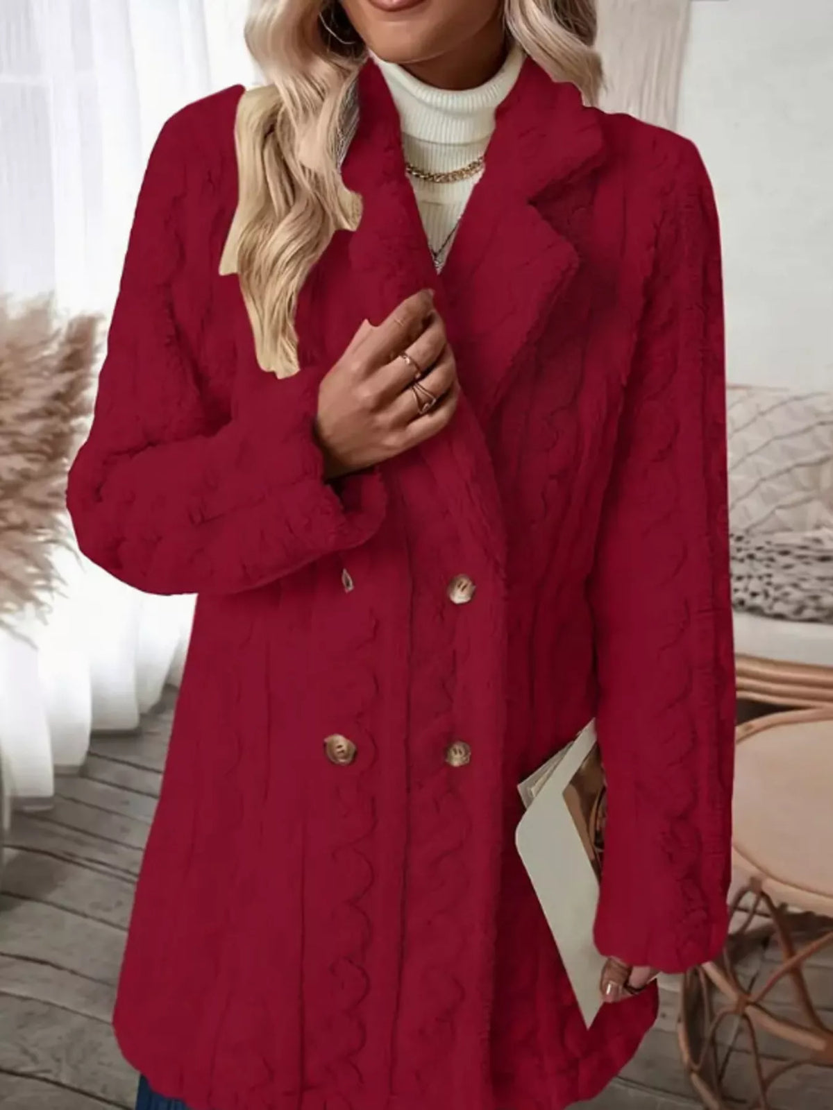 Cozy Faux Shearling Double-Breasted Outerwear, view 18