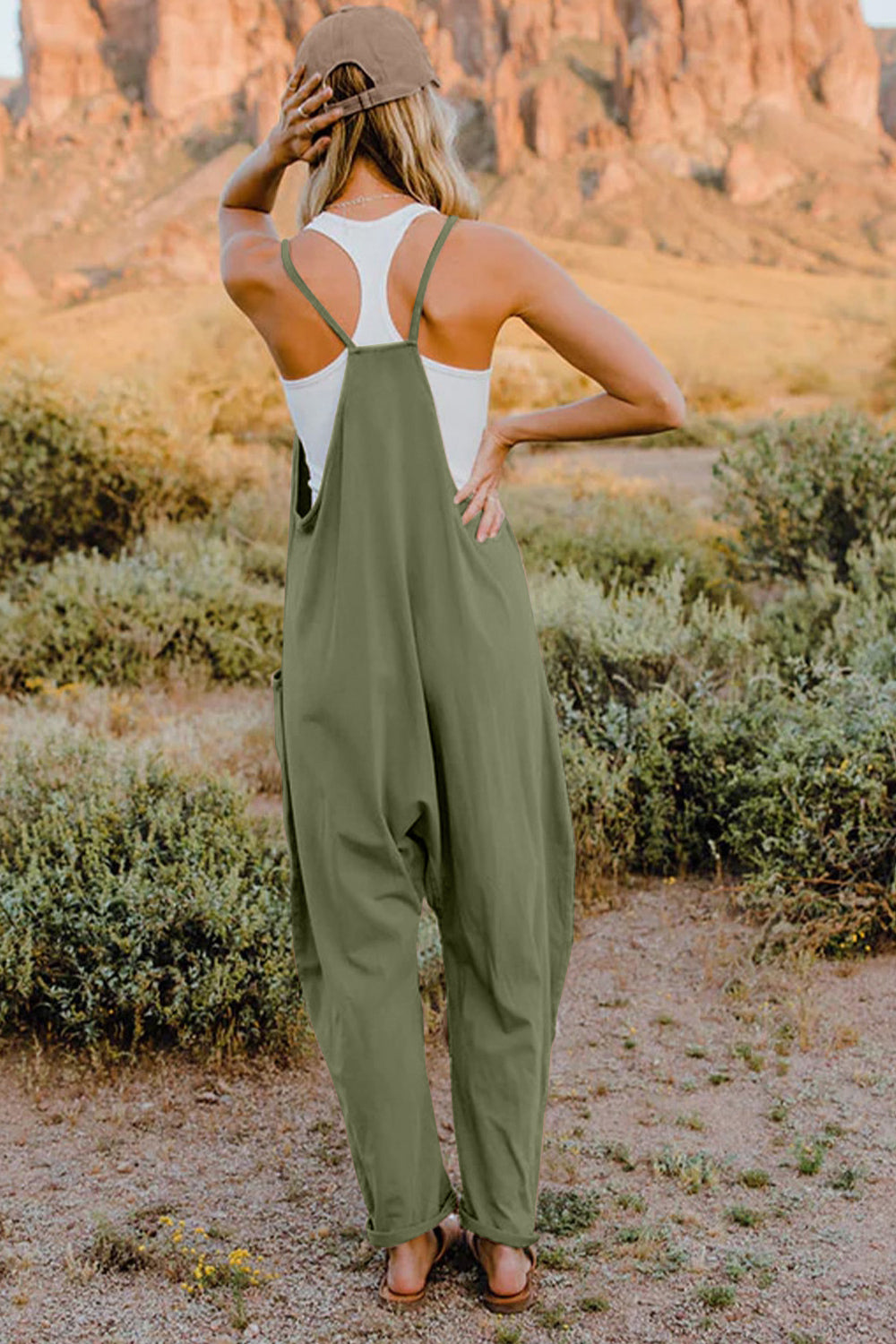 Double Take Full Size V-Neck Sleeveless Jumpsuit with Pockets - Lilixa.store