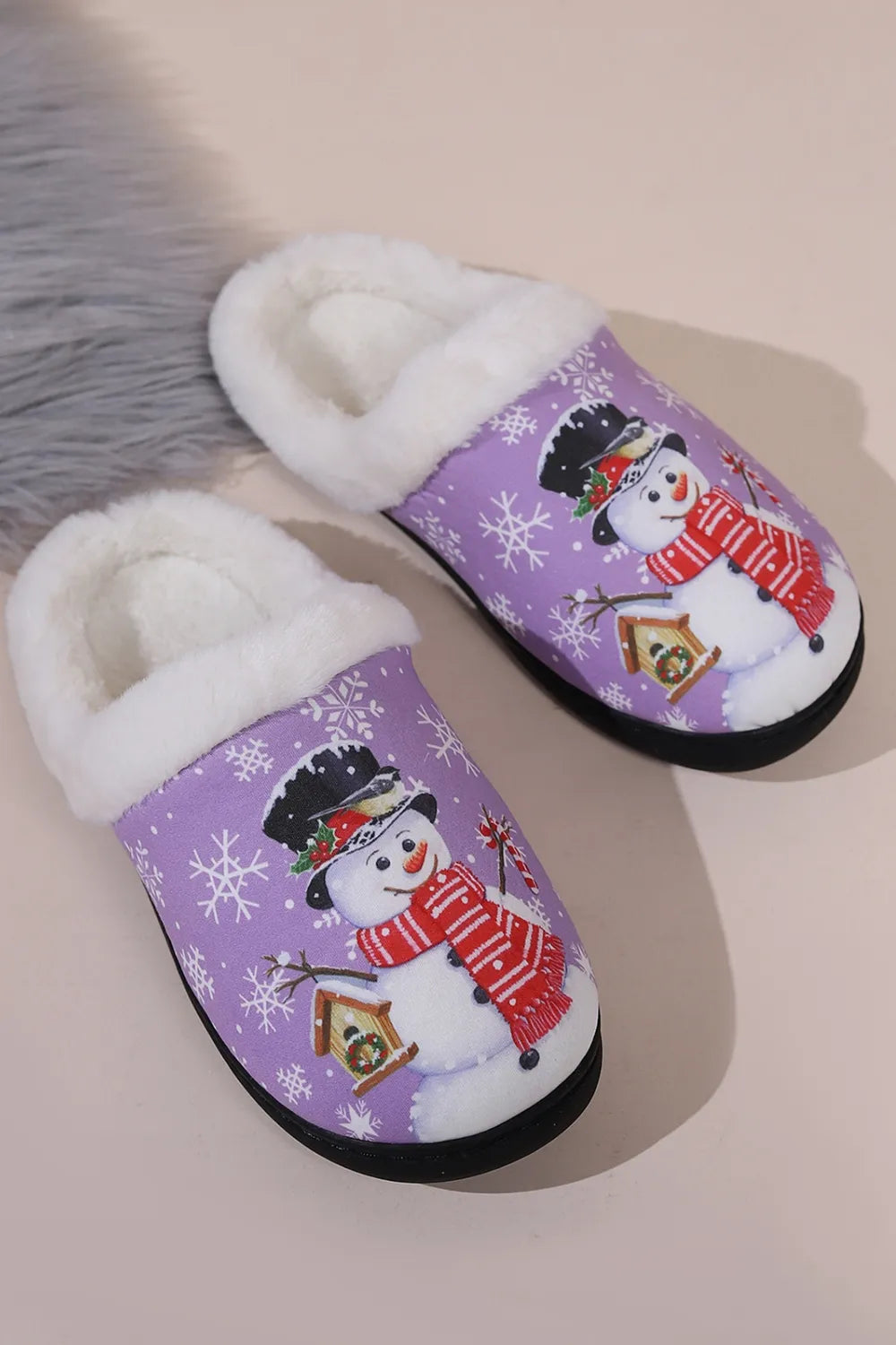 Snowman Round Toe Faux Fur Slippers - Lilixa.store