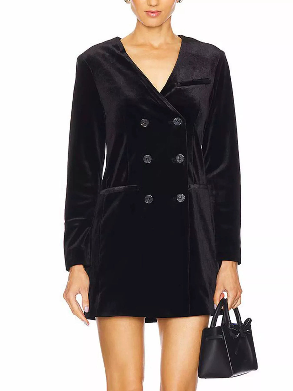 Velvet Double-Breasted Blazer Dress in Black