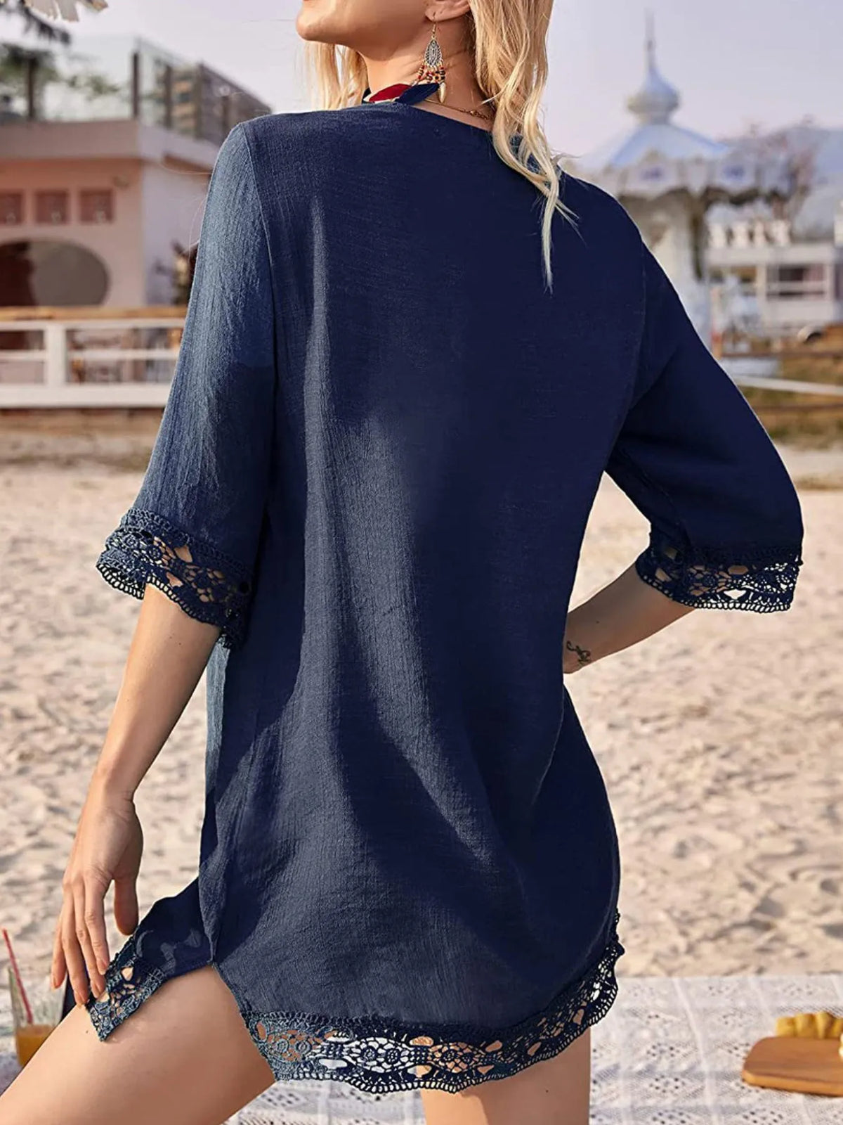 Lace Trim V-Neck Cover-Up - Lilixa.store