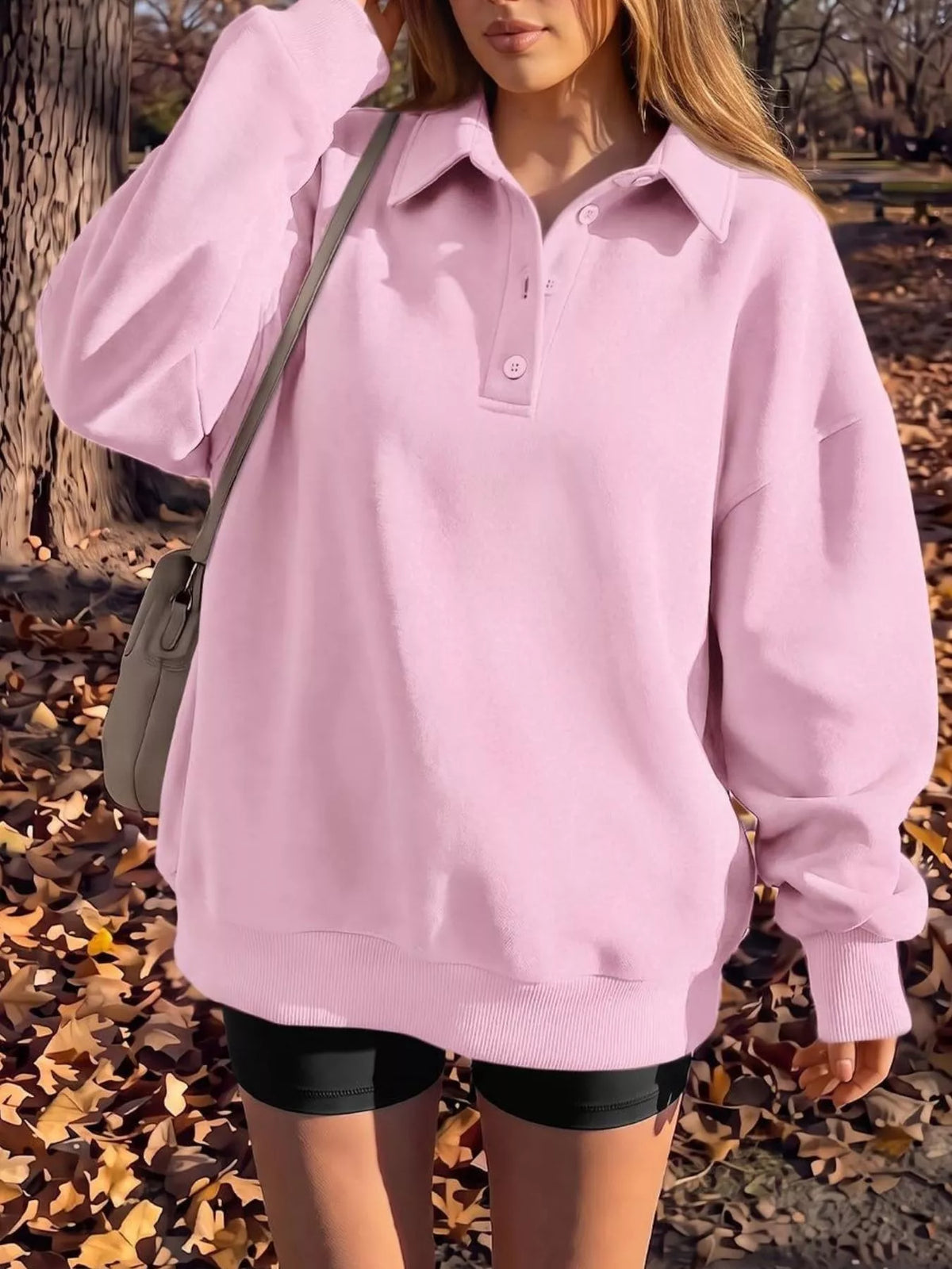 Button Detail Dropped Shoulder Sweatshirt - Lilixa.store