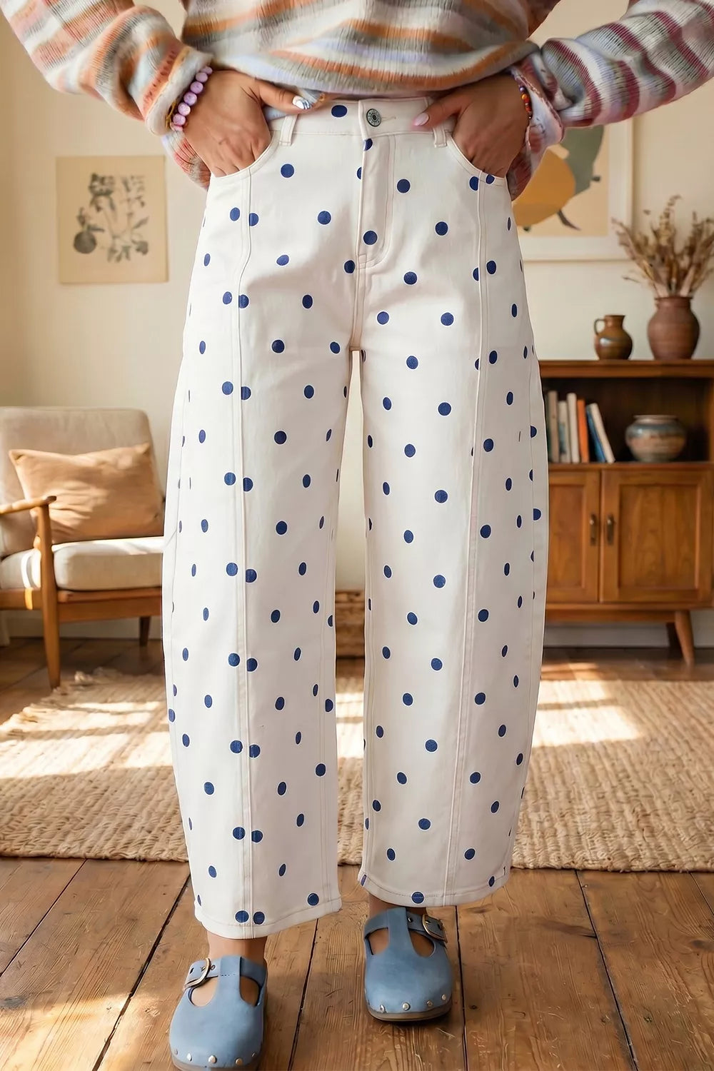 Polka Dot Wide-Leg Jeans
