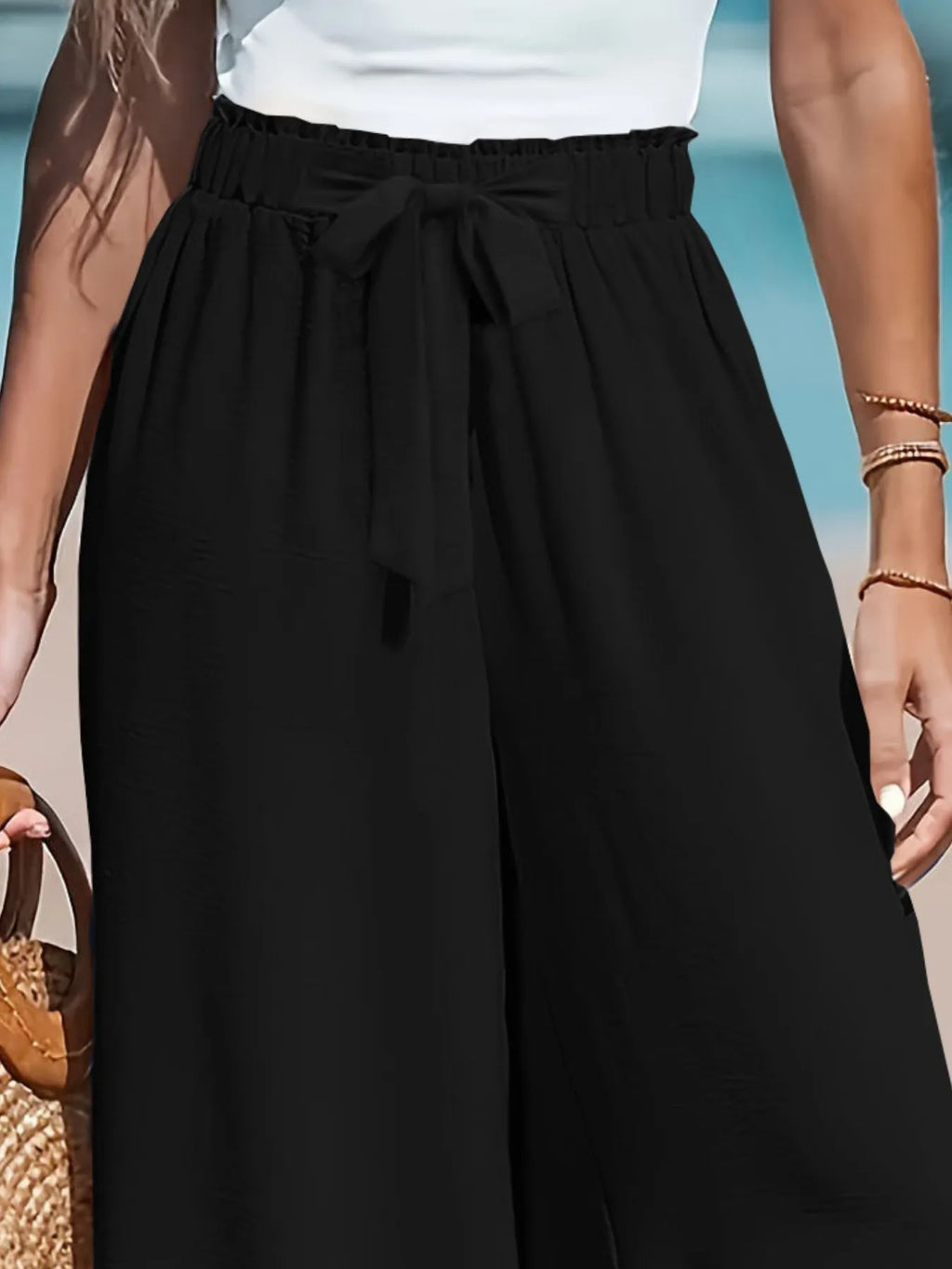Full Size Drawstring Waist Wide Leg Pants Plus Size - Lilixa.store