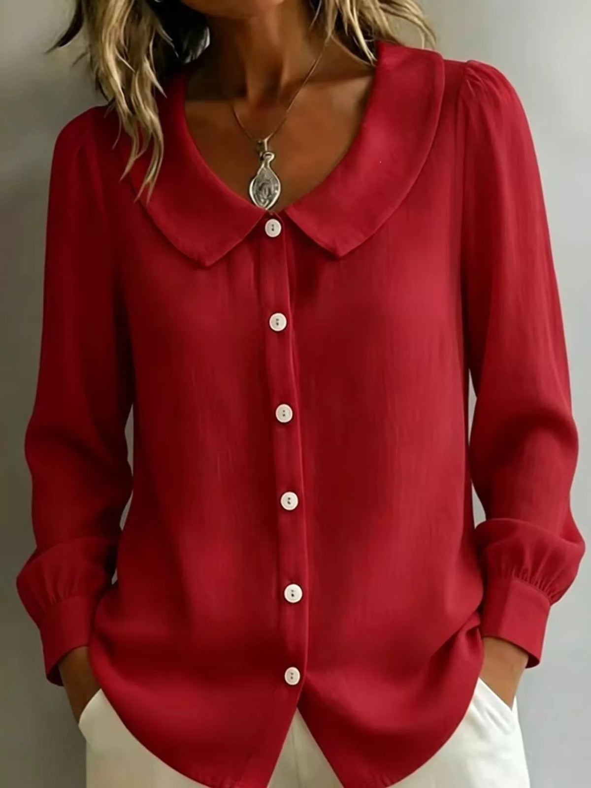 Full Size Peter Pan Collar Button-Down Shirt Plus Size - Lilixa.store