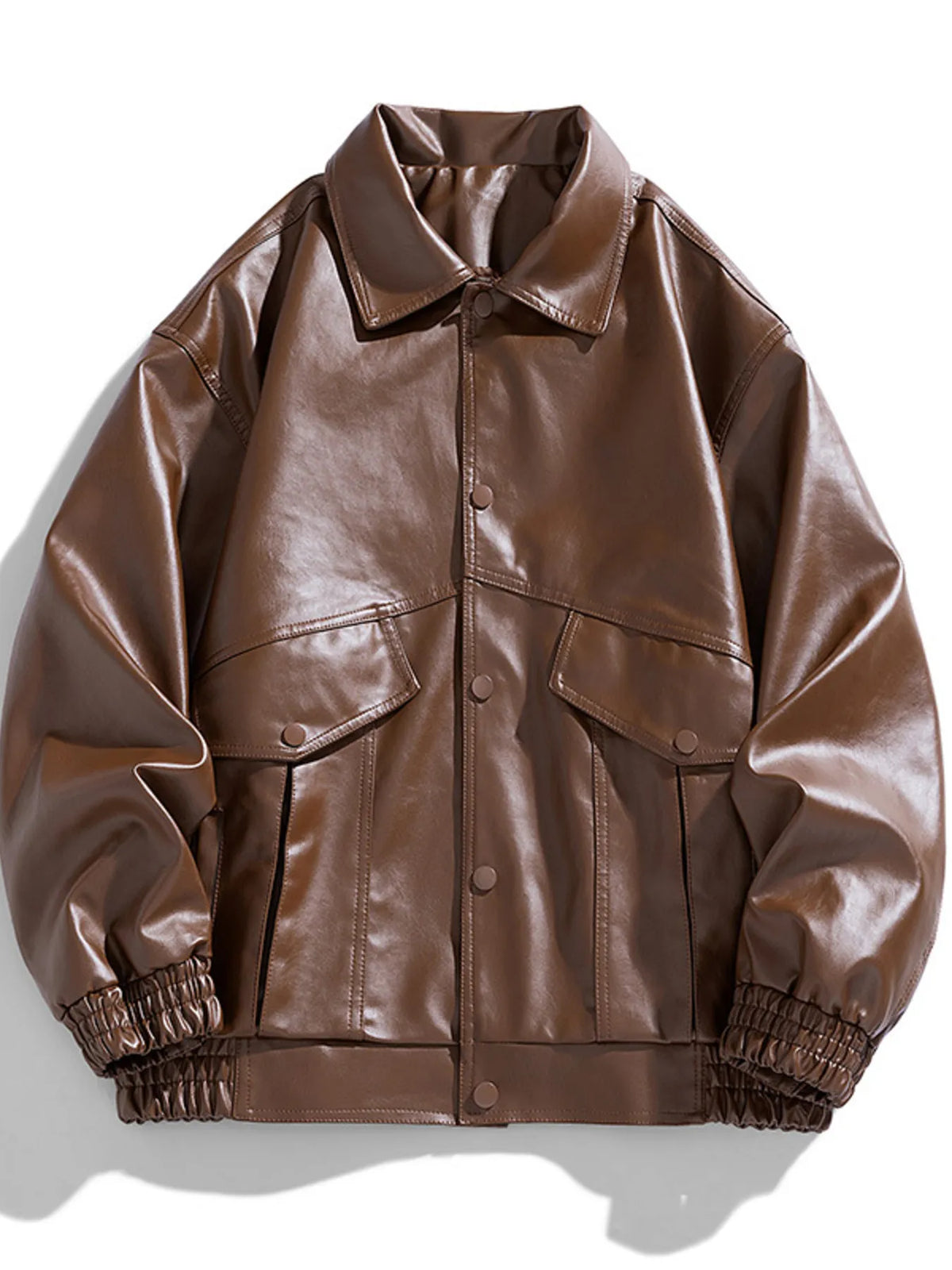 Men's Plus Size Unisex Oversized Faux Leather Bomber Jacket in Coffee