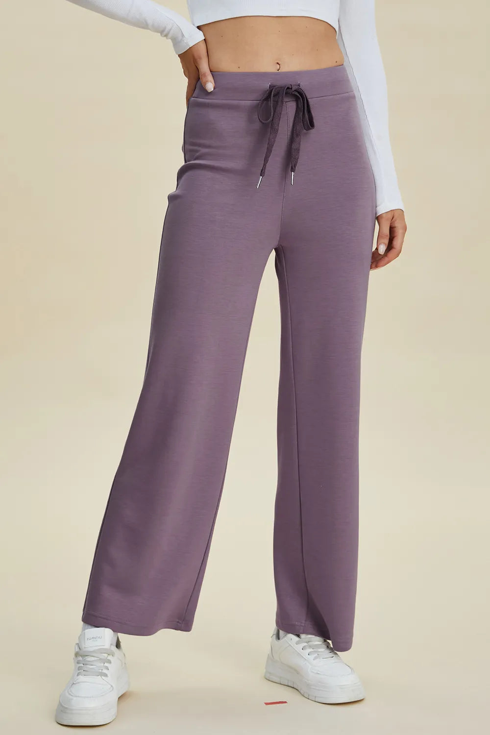 Basic Bae Full Size Air Scuba Drawstring Wide Leg Pants in Mauve