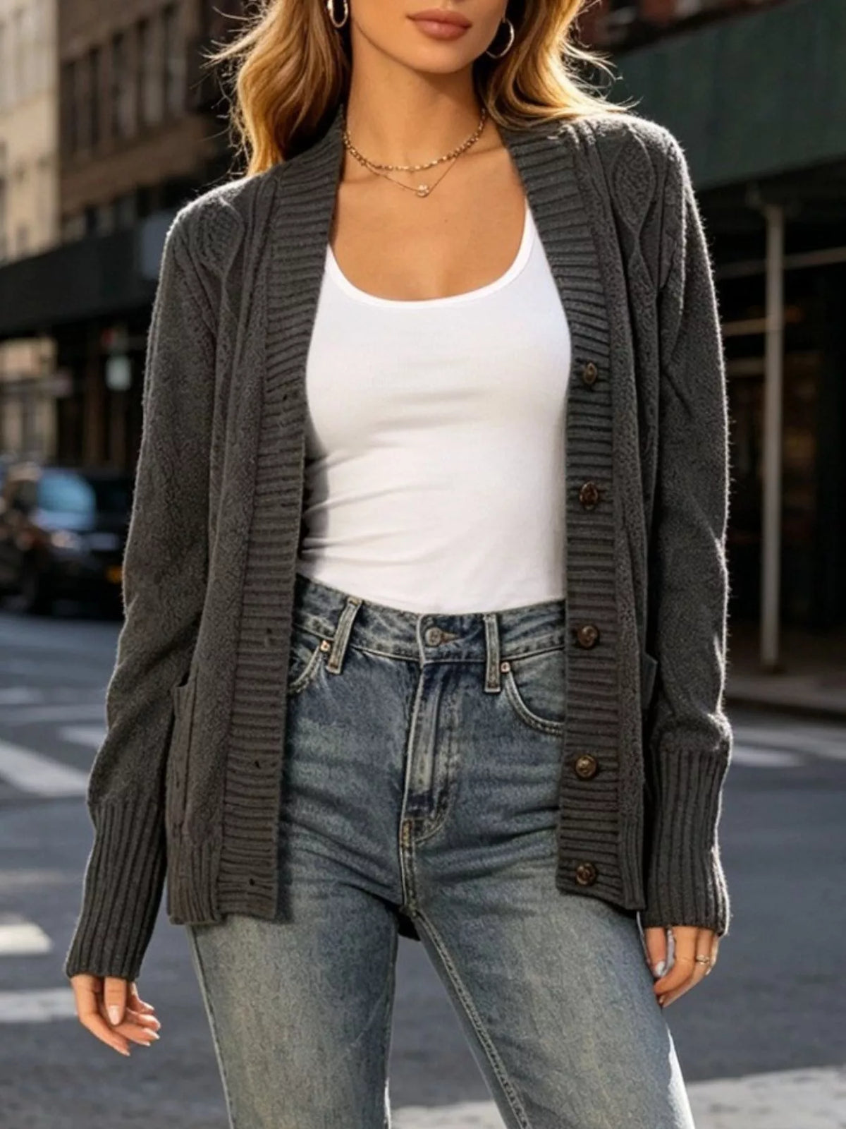 Cozy Cable Knit Button-Up Cardigan - Lilixa.store