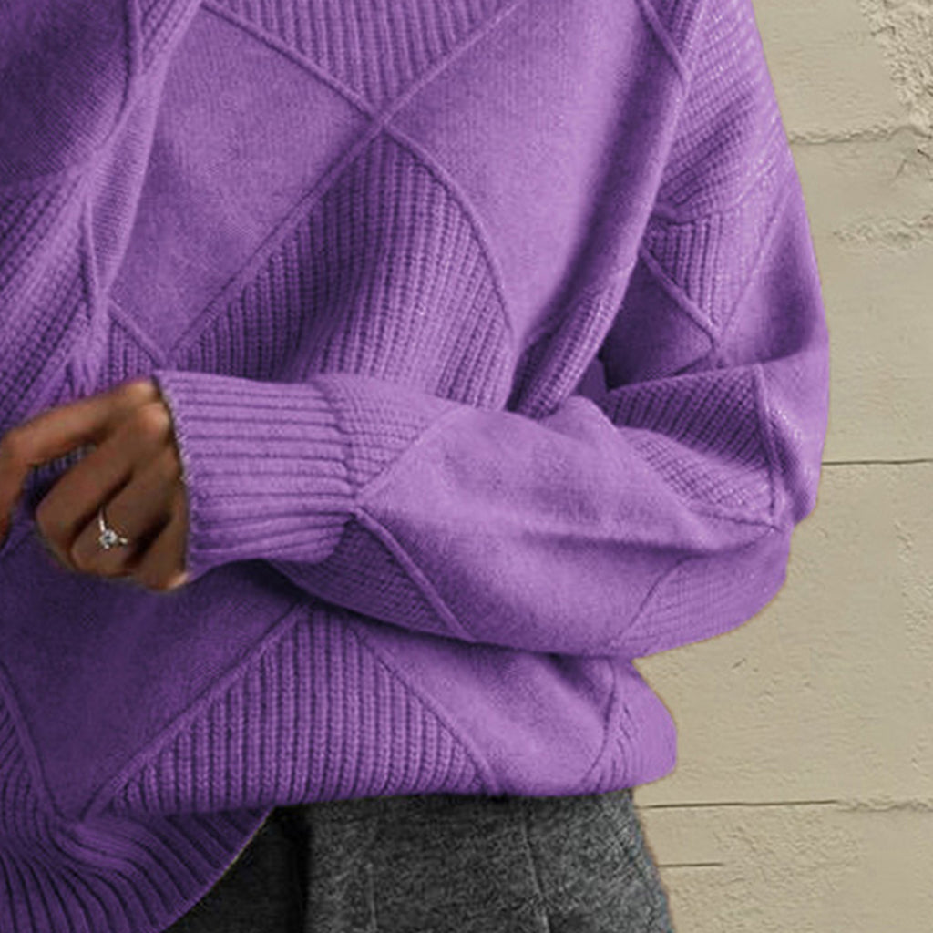 Geometric Turtleneck Long Sleeve Sweater - Lilixa.store
