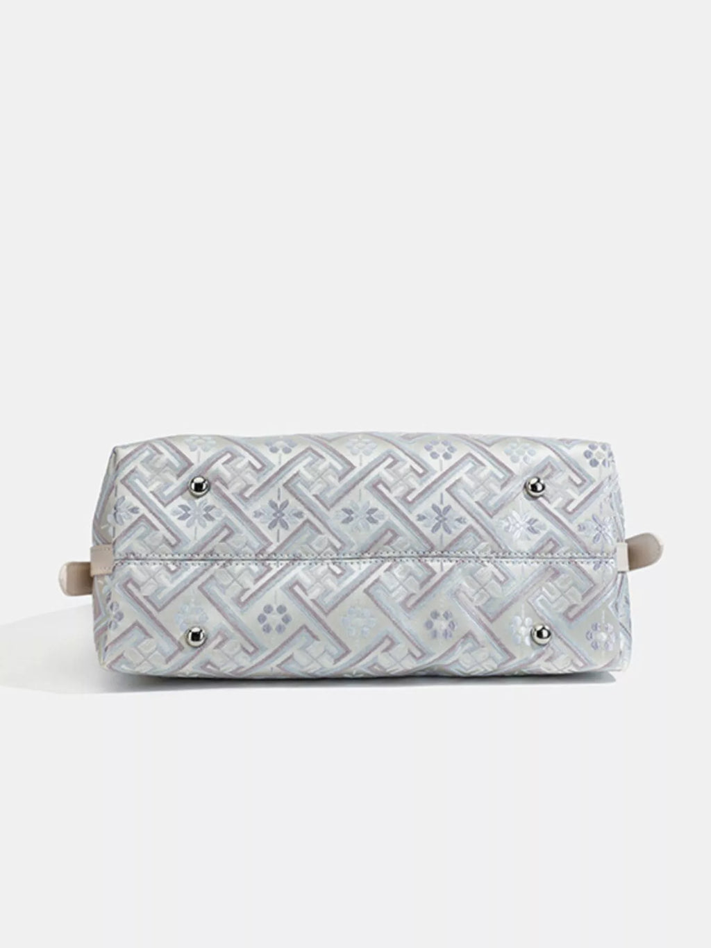 Geometric Pattern Jacquard Shoulder Bag with Adjustable Strap in Light Blue, view 7