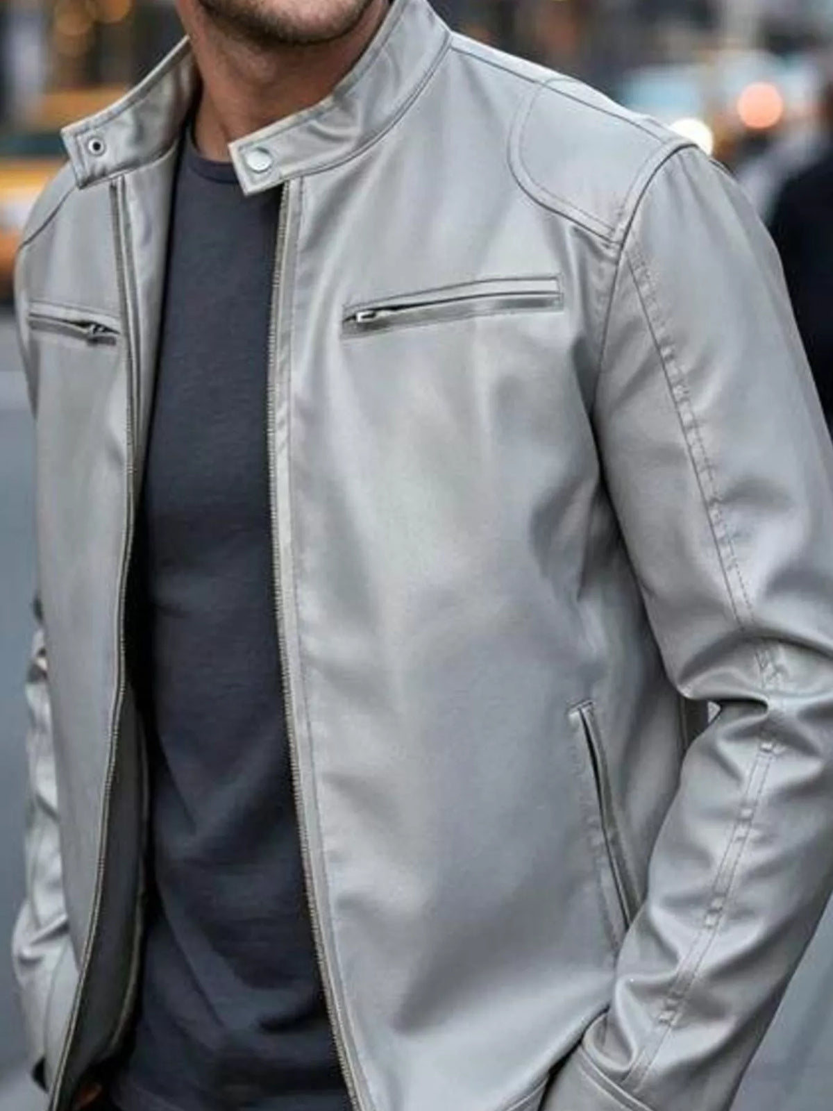 Men's Full Size Faux Leather Bomber Jacket with Zipper Pockets Plus Size - Lilixa.store
