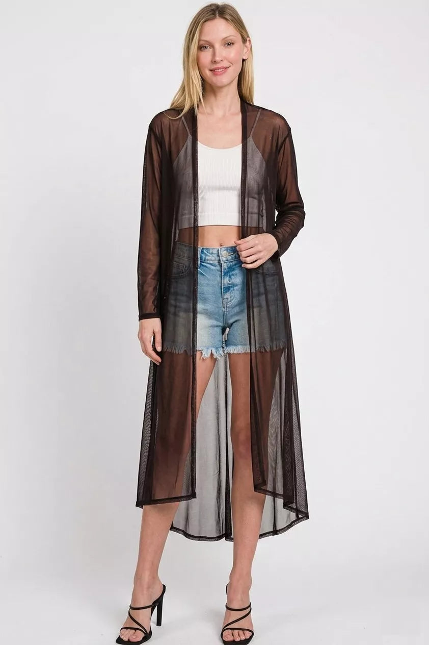Zenana Mesh Open Front Cardigan - Lilixa.store