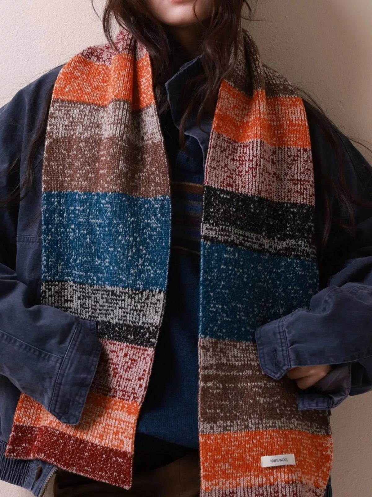 100% Wool Color Block Knitted Scarf - Lilixa.store