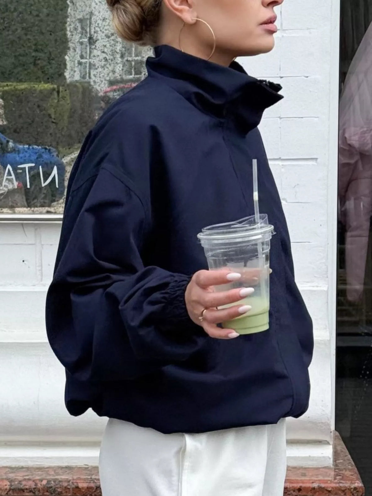 Zip Up Dropped Shoulder Jacket