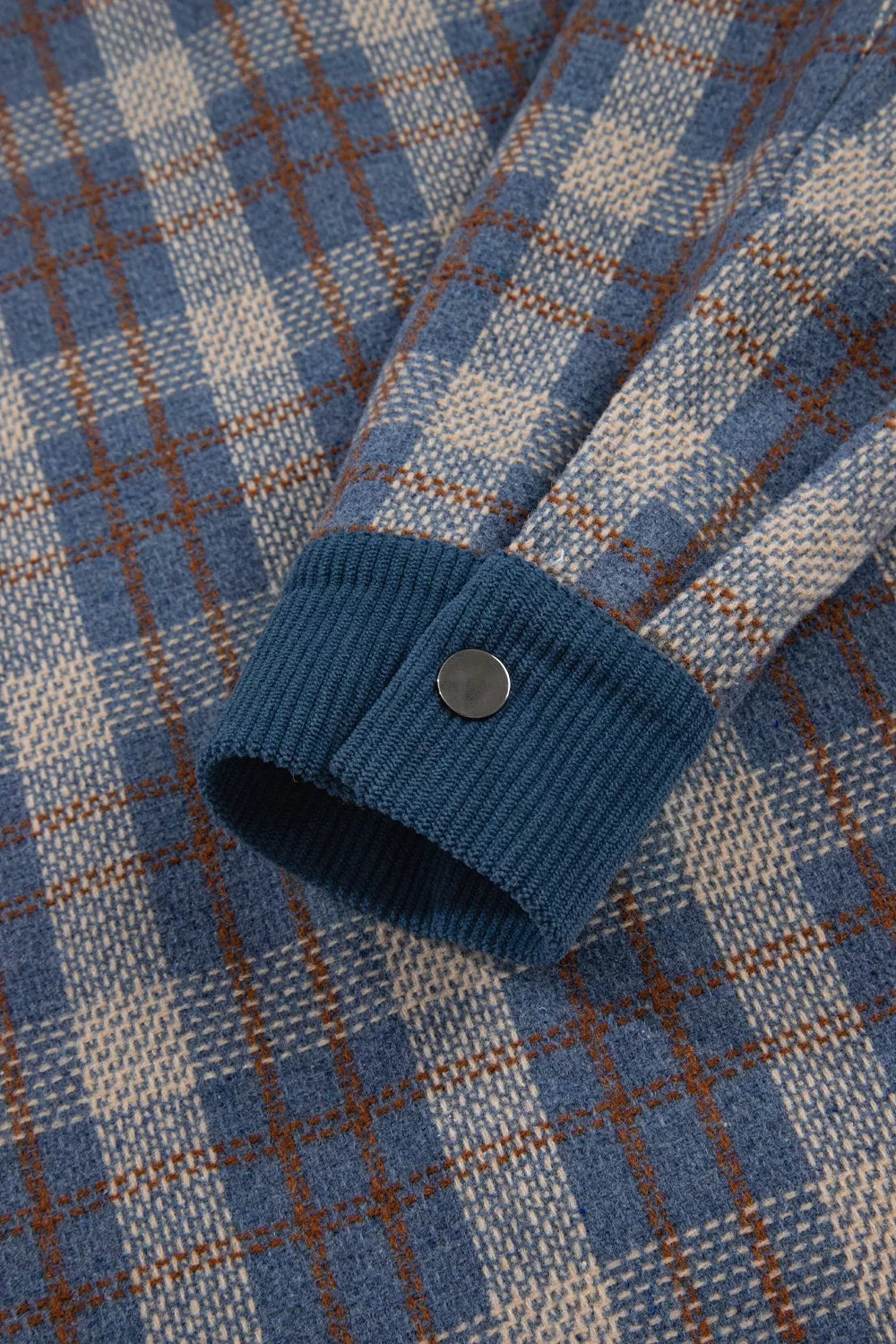 Plaid Corduroy Patchwork Collared Zip Up Snap Button Jacket, view 14