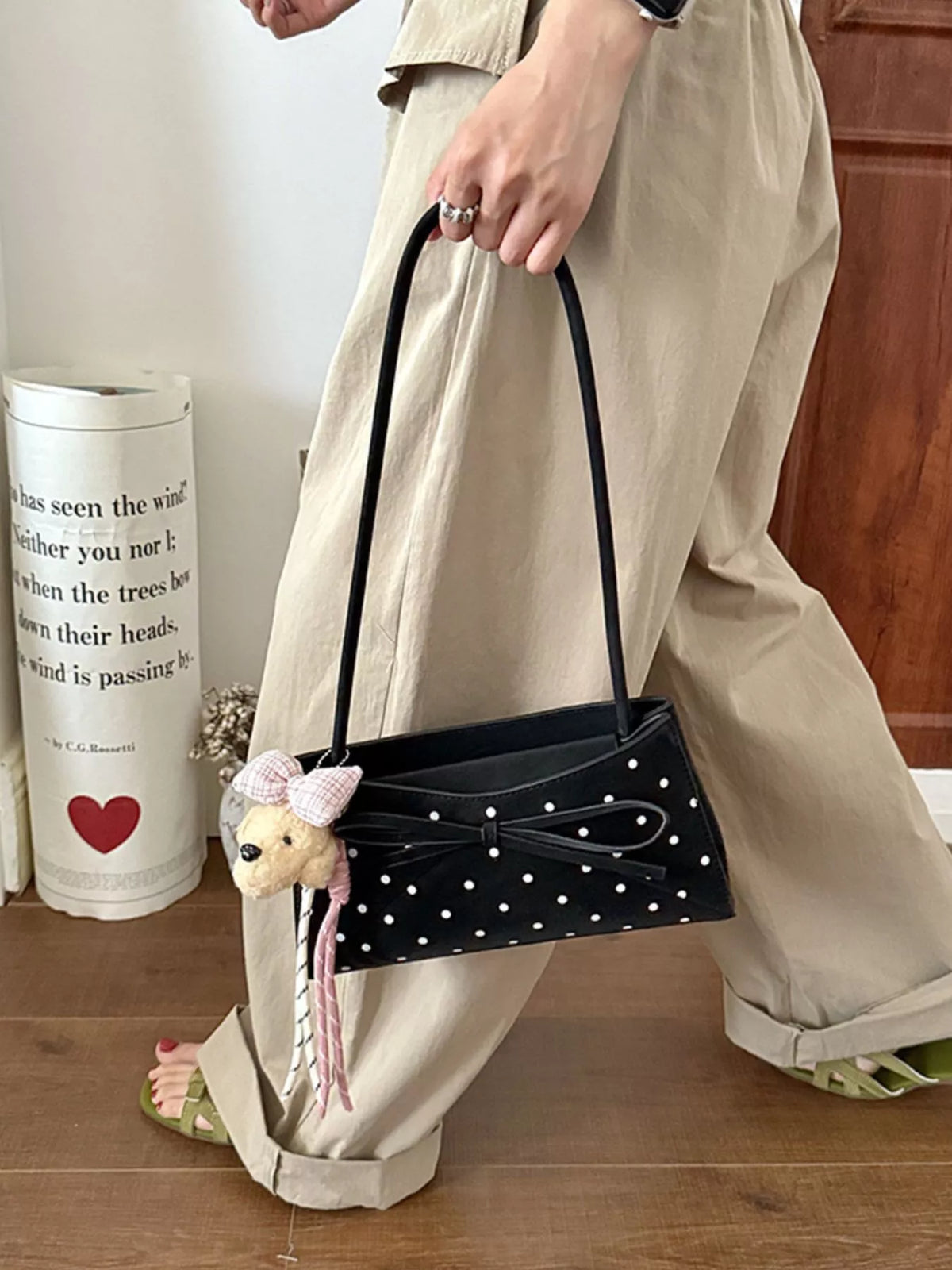 Polka Dot Bowknot Decor Shoulder Bag - Lilixa.store
