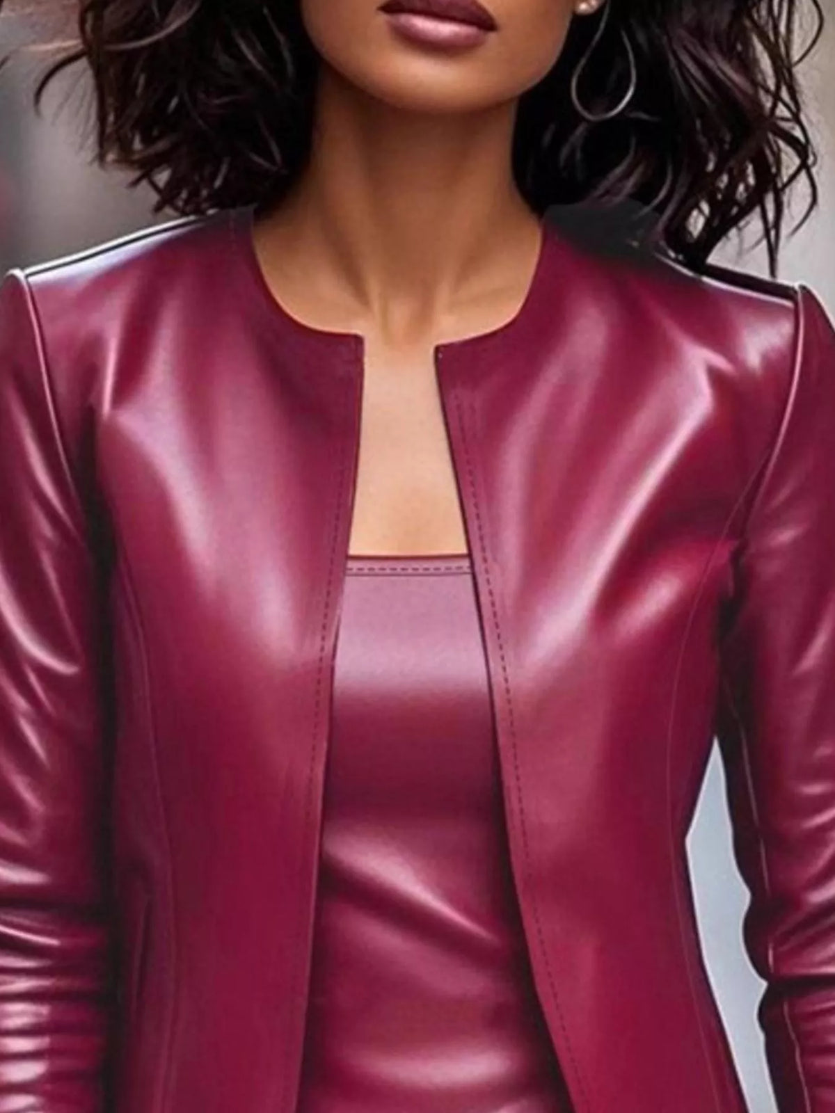 Open Front Leather Jacket & Dress Set, view 5