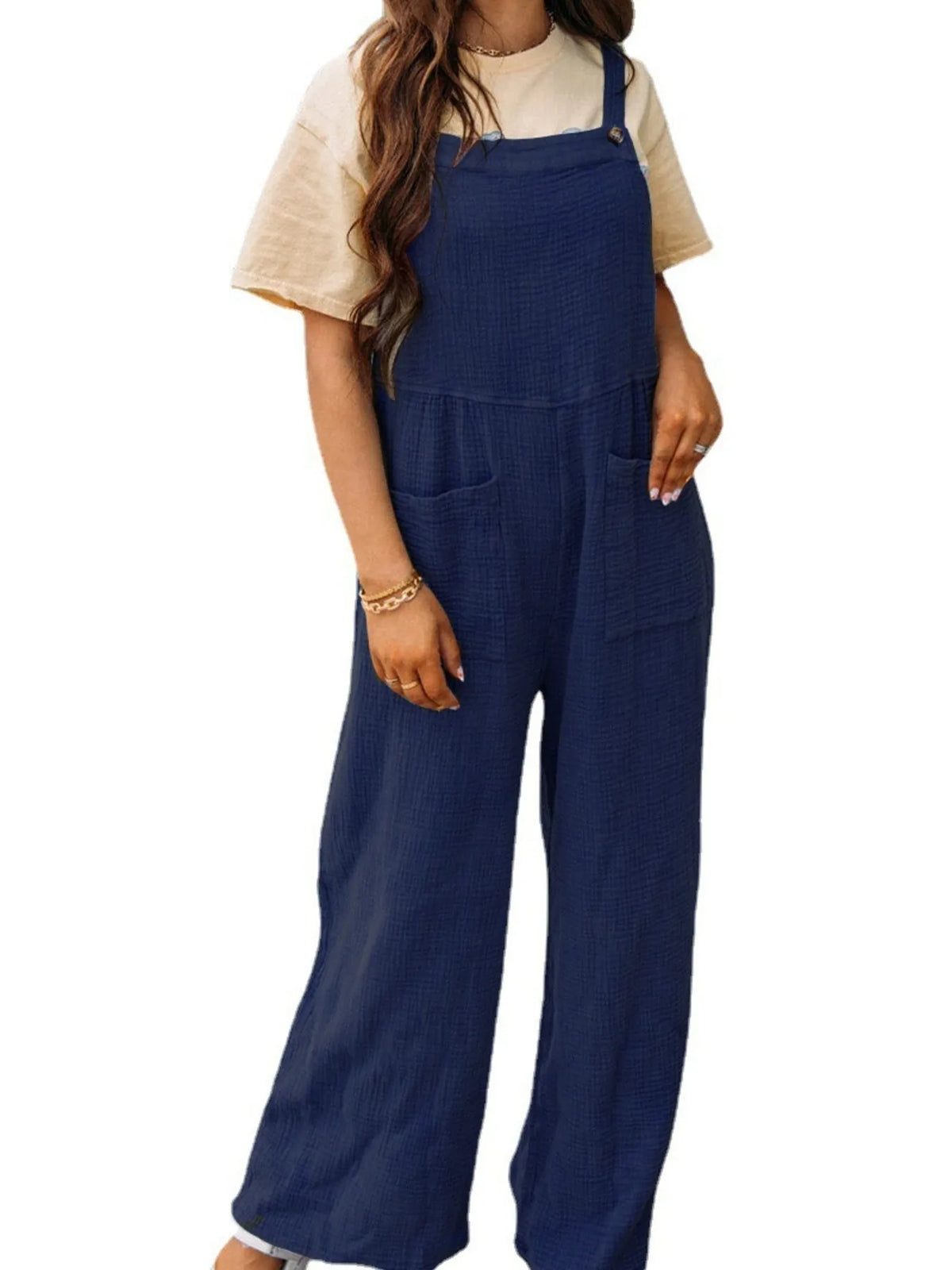 Full Size Casual Wide Leg Textured Overalls Plus Size, view 24
