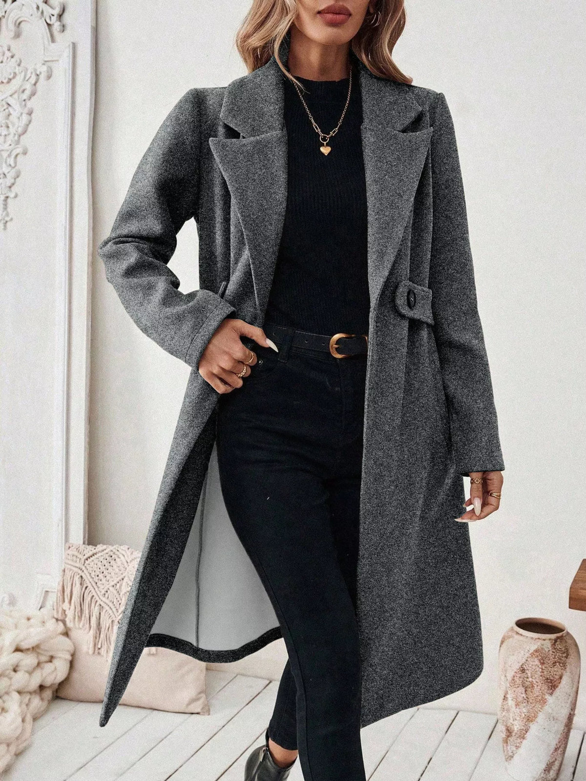 Lapel Collar Longline Coat - Lilixa.store