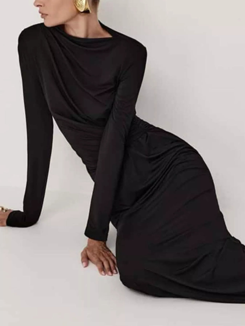 Ruched Long Sleeve Bodycon Maxi Dress - Lilixa.store